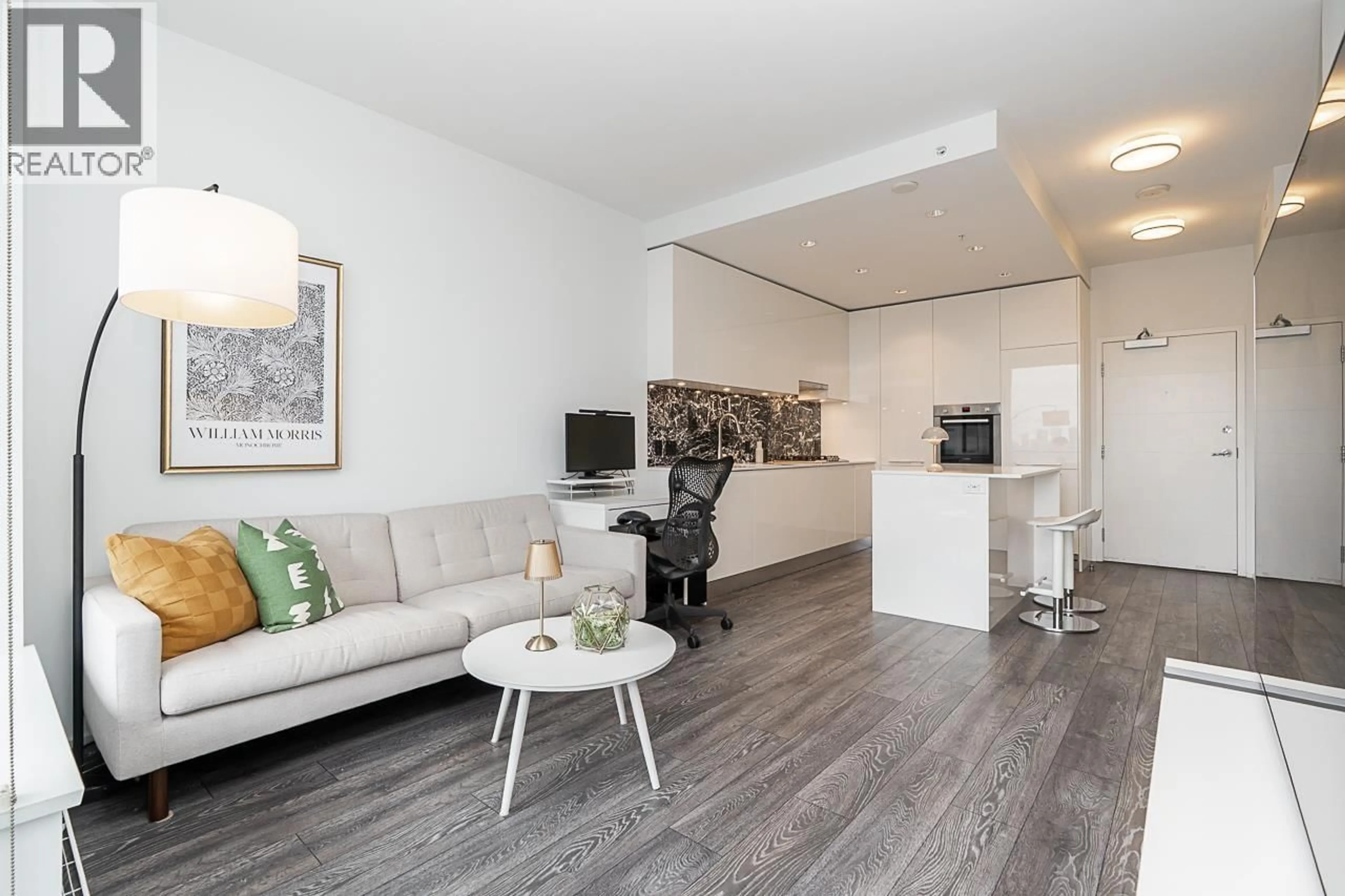 Living room with furniture, wood/laminate floor for 3903 - 1955 ALPHA WAY, Burnaby British Columbia V5C0K6