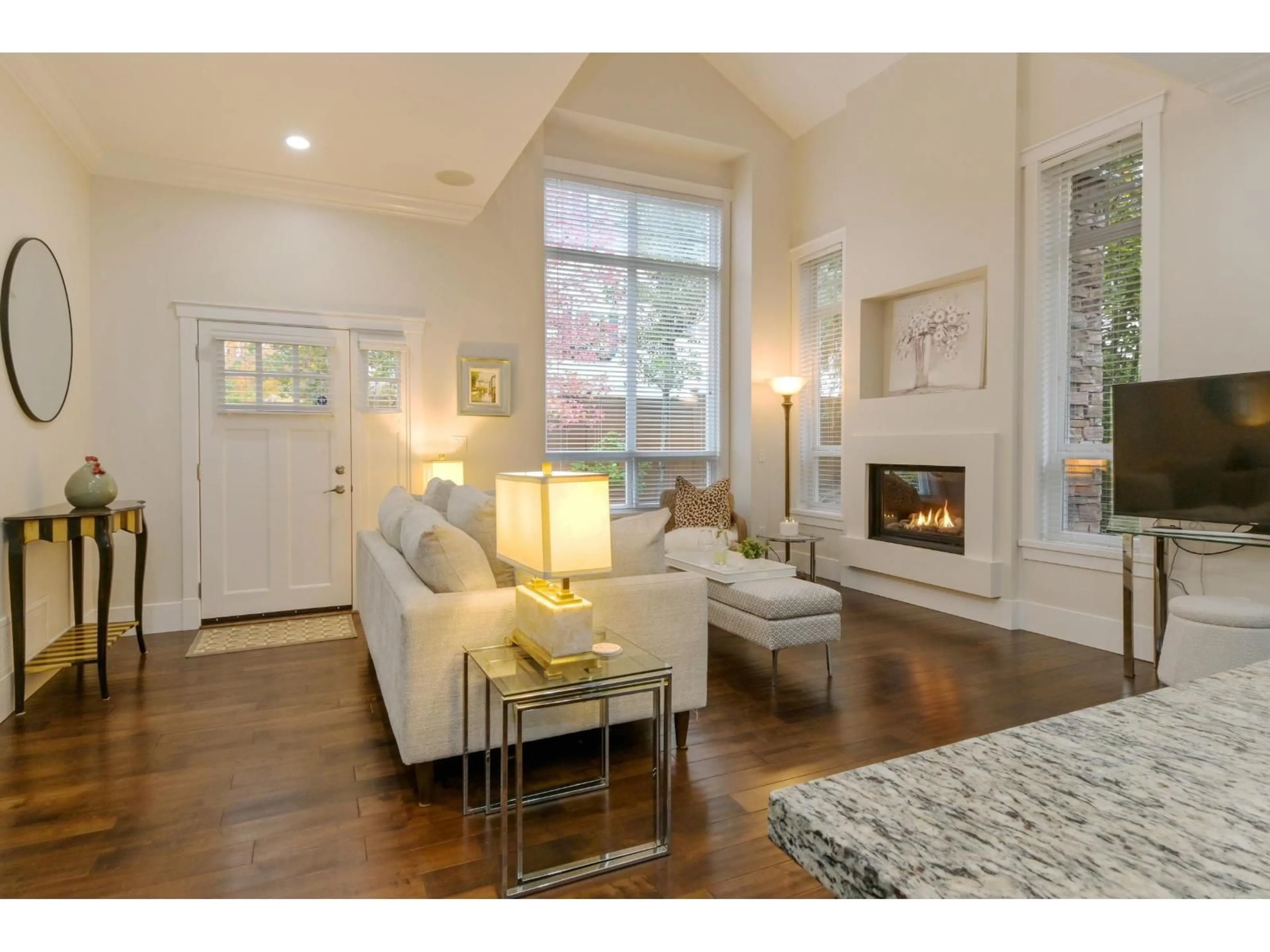 Living room with furniture, wood/laminate floor for 24 - 2456 163 STREET, Surrey British Columbia V3Z8B8