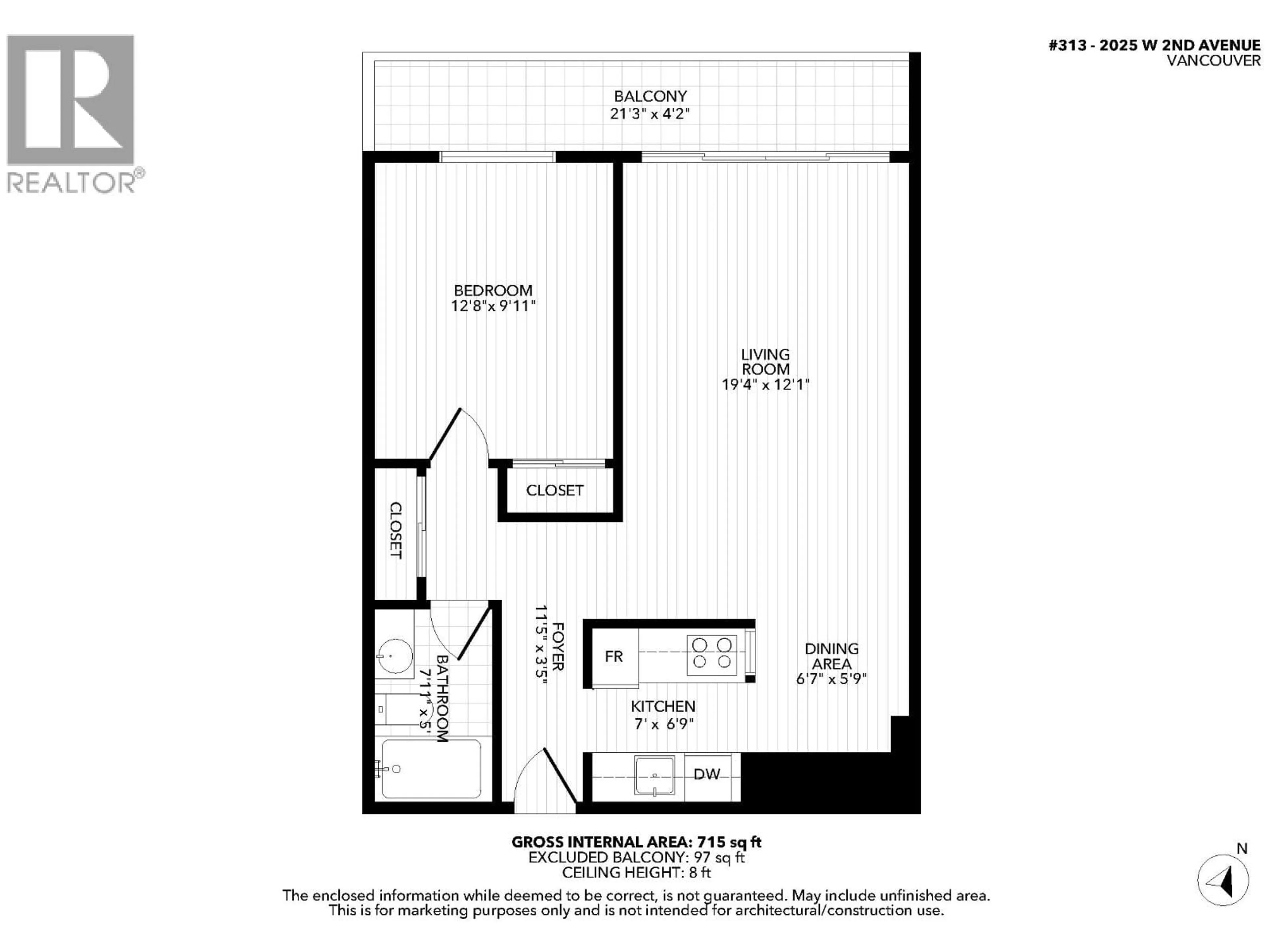 Floor plan for 313 - 2025 2ND AVENUE, Vancouver British Columbia V6J1J6