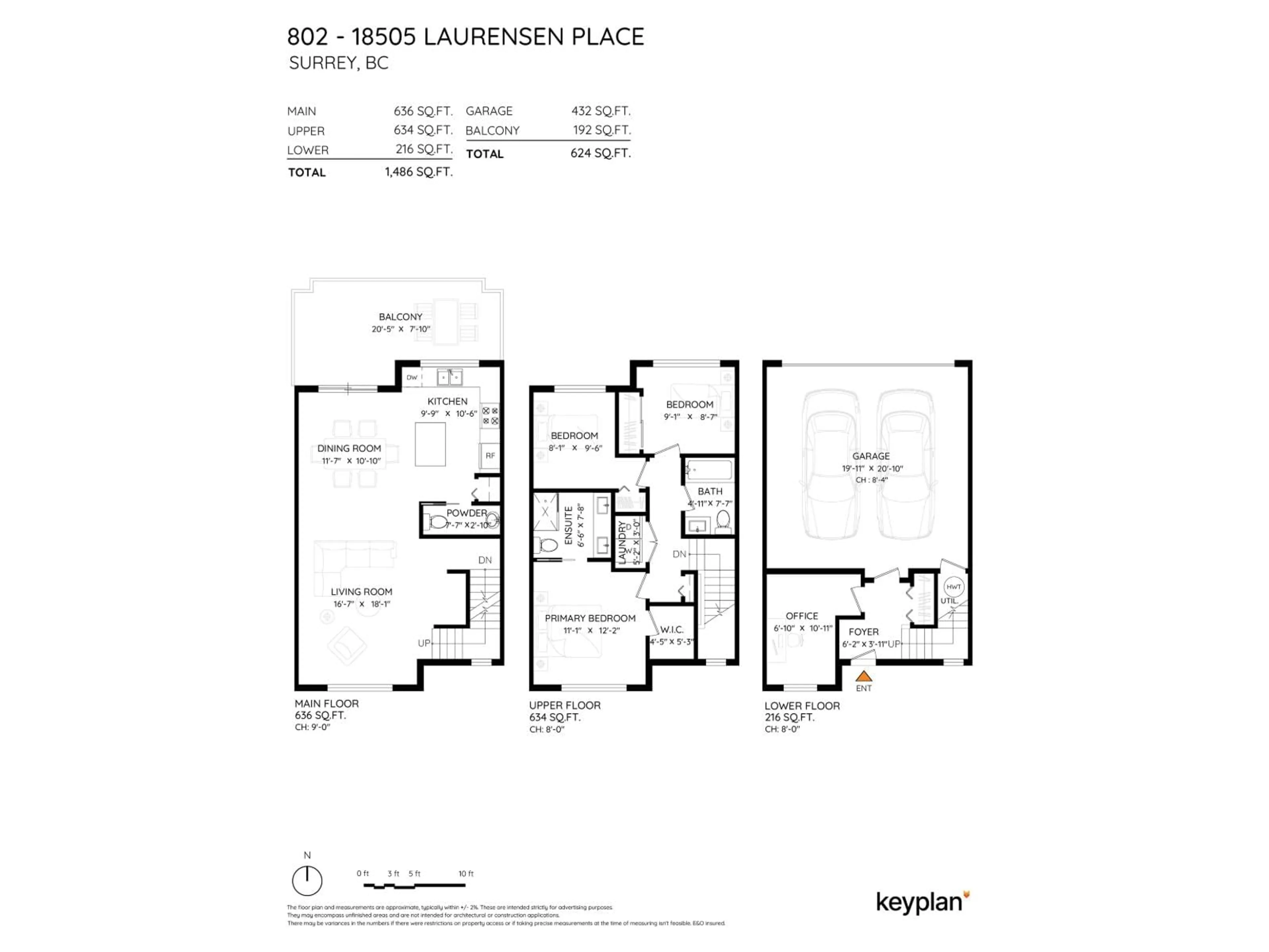 Floor plan for 802 - 18505 LAURENSEN PLACE, Surrey British Columbia V4N6R7