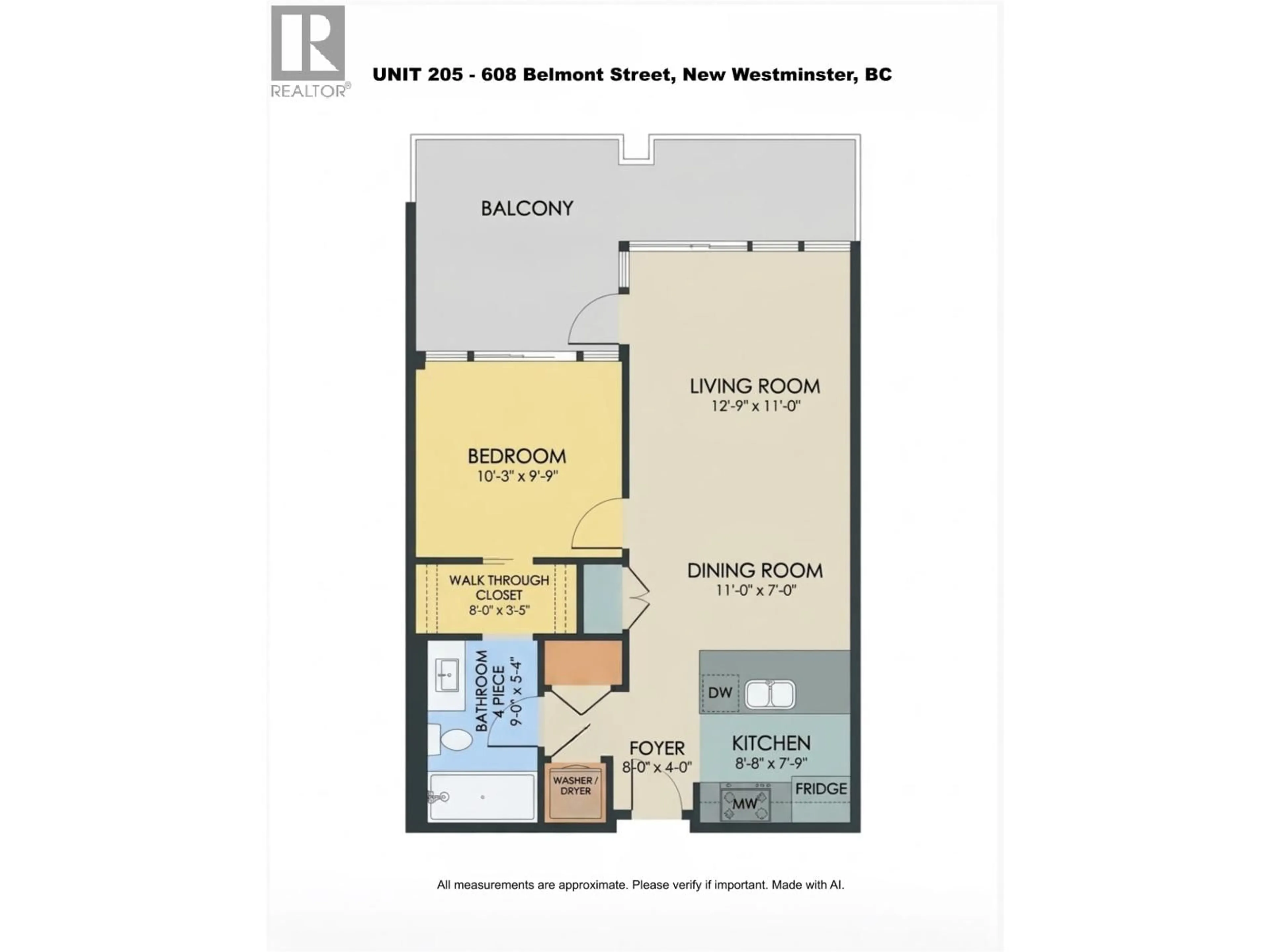 Floor plan for 205 - 608 BELMONT STREET, New Westminster British Columbia V3M0G8