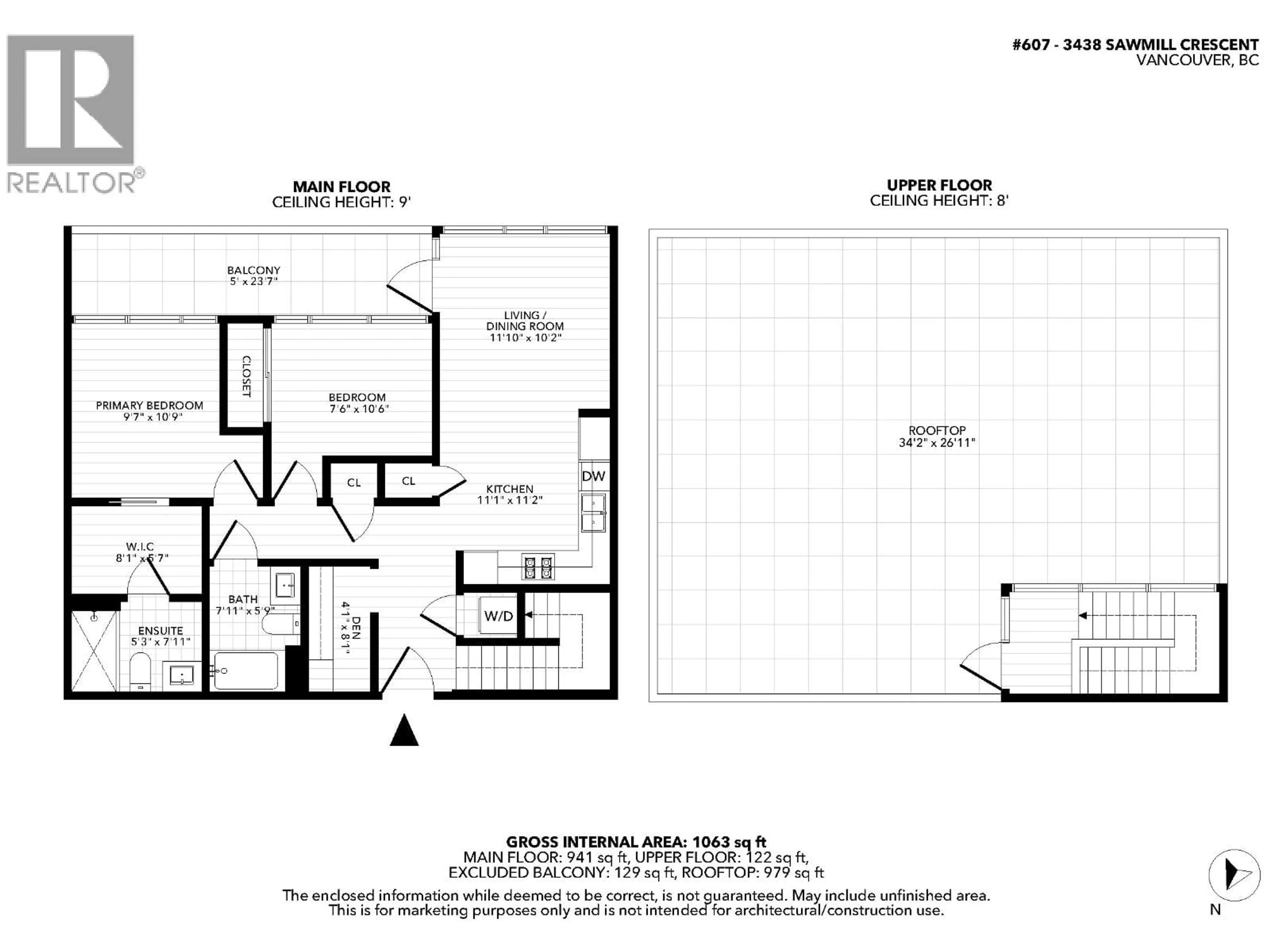 Floor plan for 607 - 3438 SAWMILL CRESCENT, Vancouver British Columbia V5S0E3