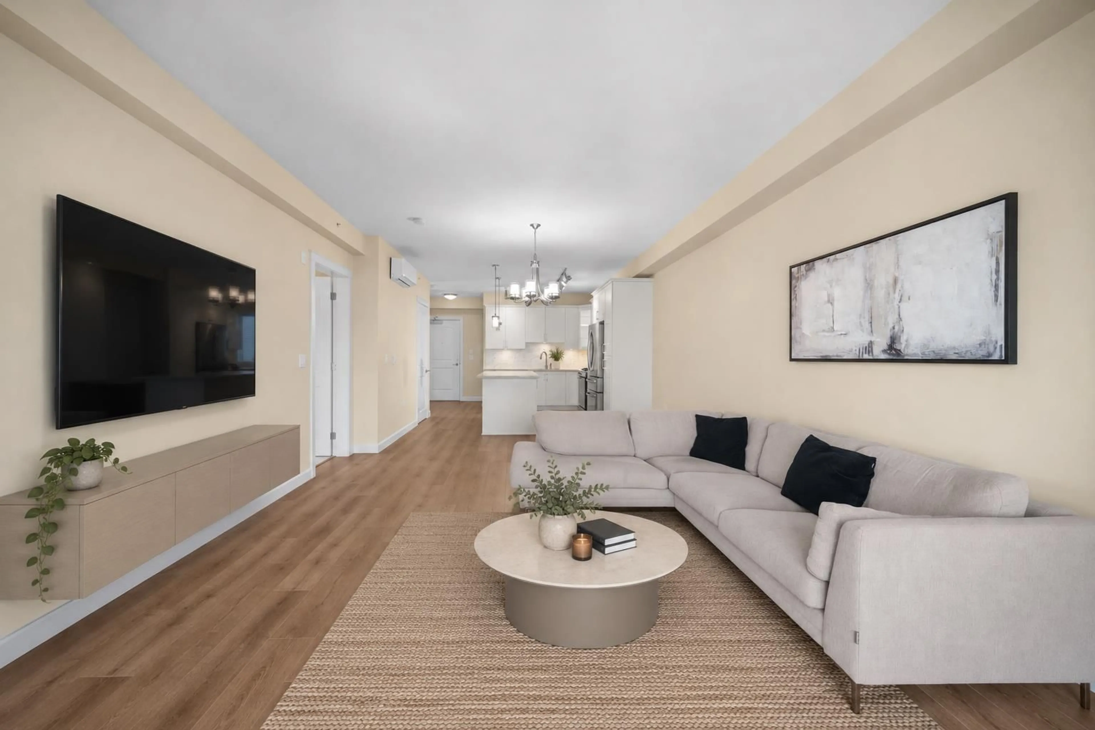 Living room with furniture, wood/laminate floor for 310 - 20367 85 AVENUE, Langley British Columbia V2Y3R1