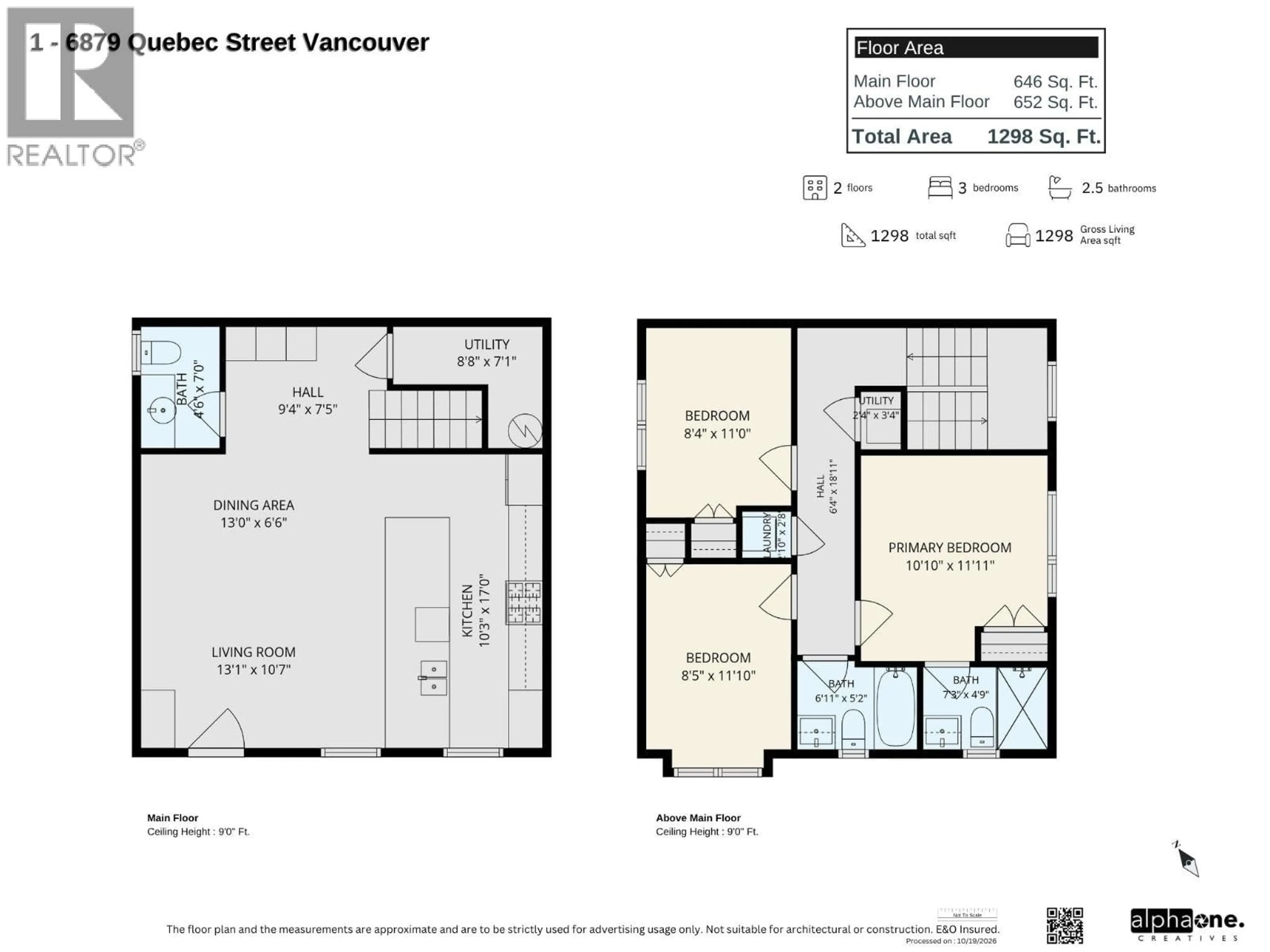 Floor plan for 1 - 6879 QUEBEC STREET, Vancouver British Columbia V5X3G3