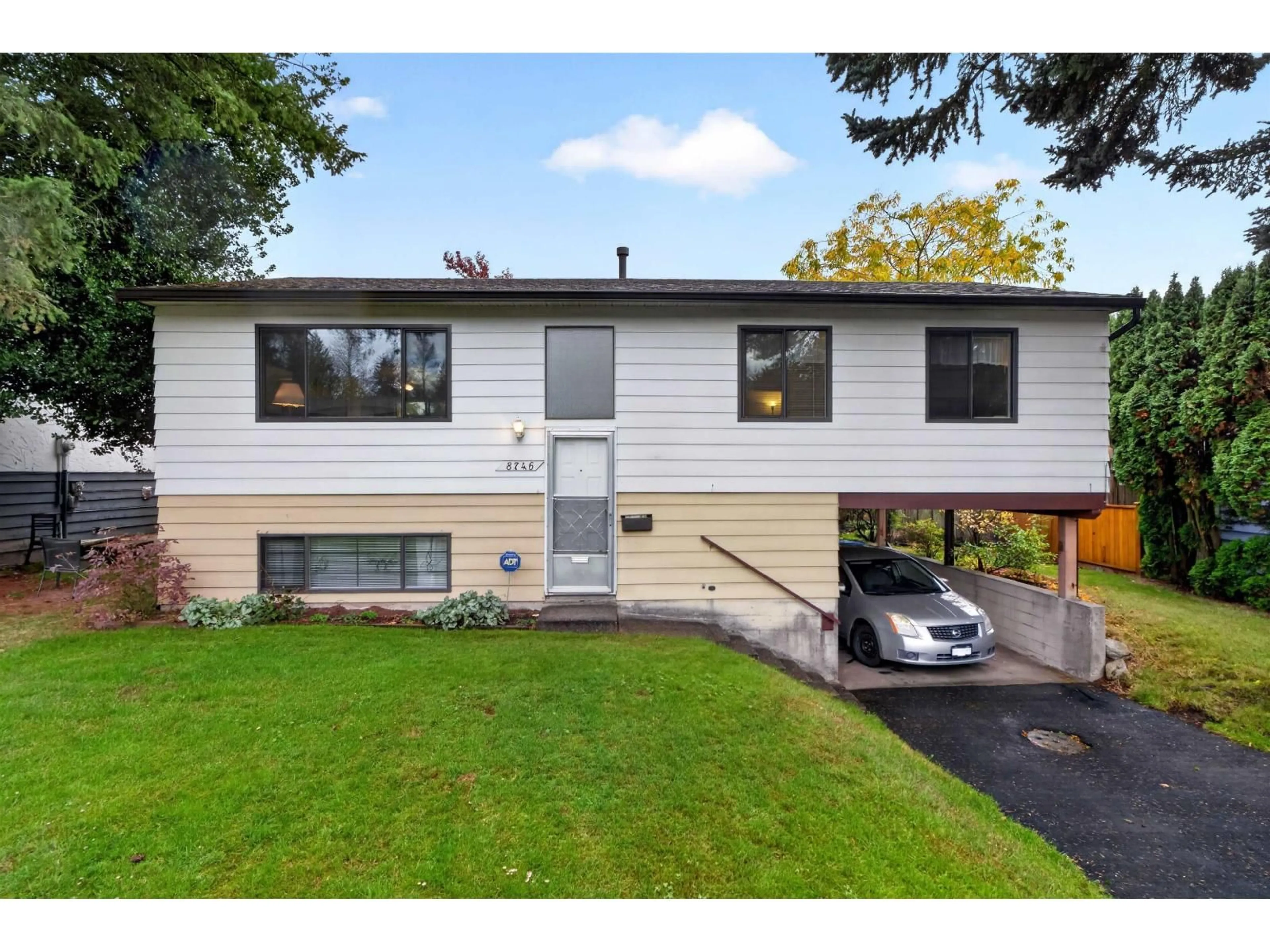 Home with vinyl exterior material, street for 8746 MILTON DRIVE, Surrey British Columbia V3S5G8