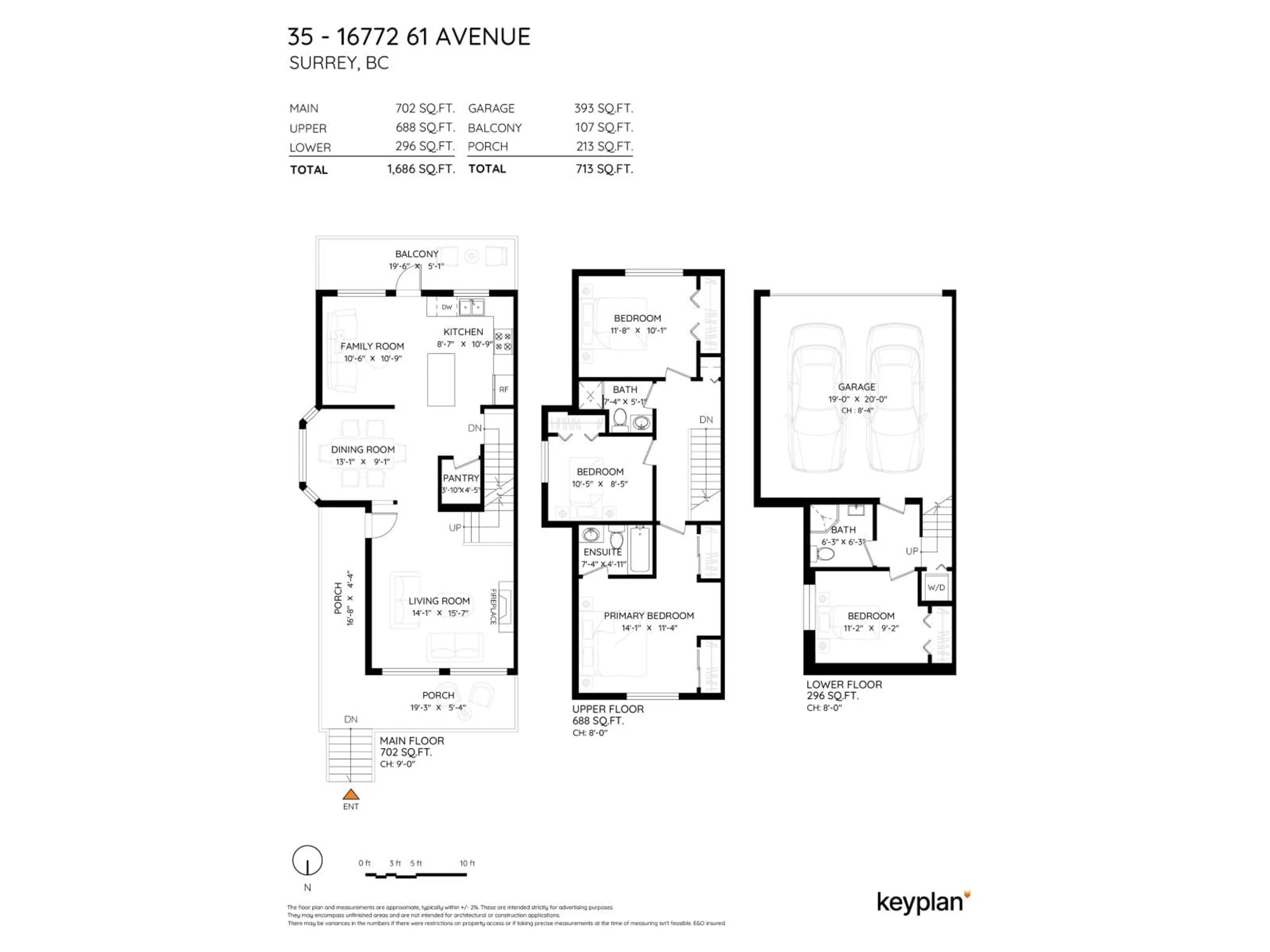Floor plan for 35 - 16772 61 AVENUE, Surrey British Columbia V3S4P2