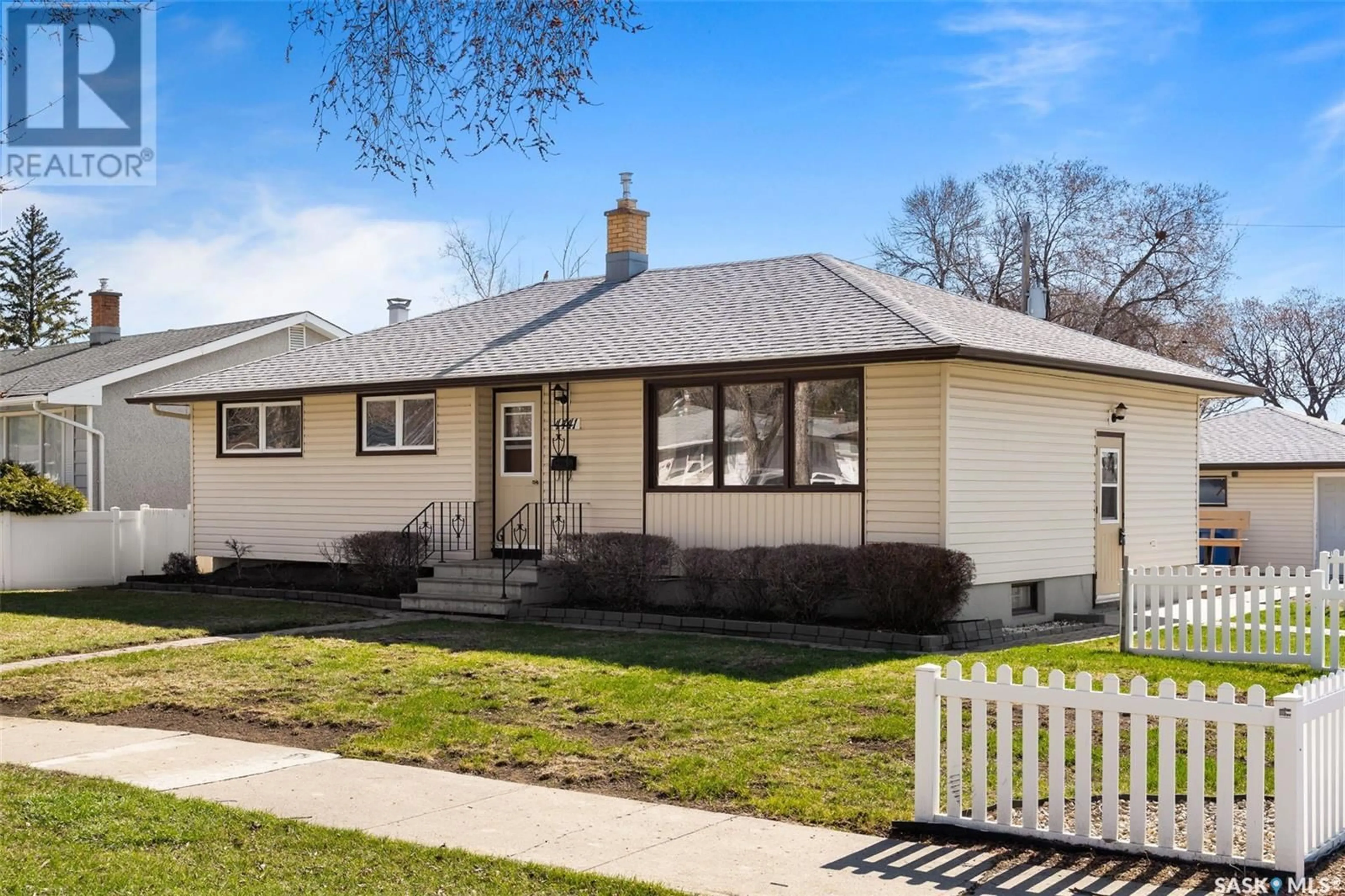 Home with vinyl exterior material, street for 4441 ENGLAND ROAD, Regina Saskatchewan S4R4P2