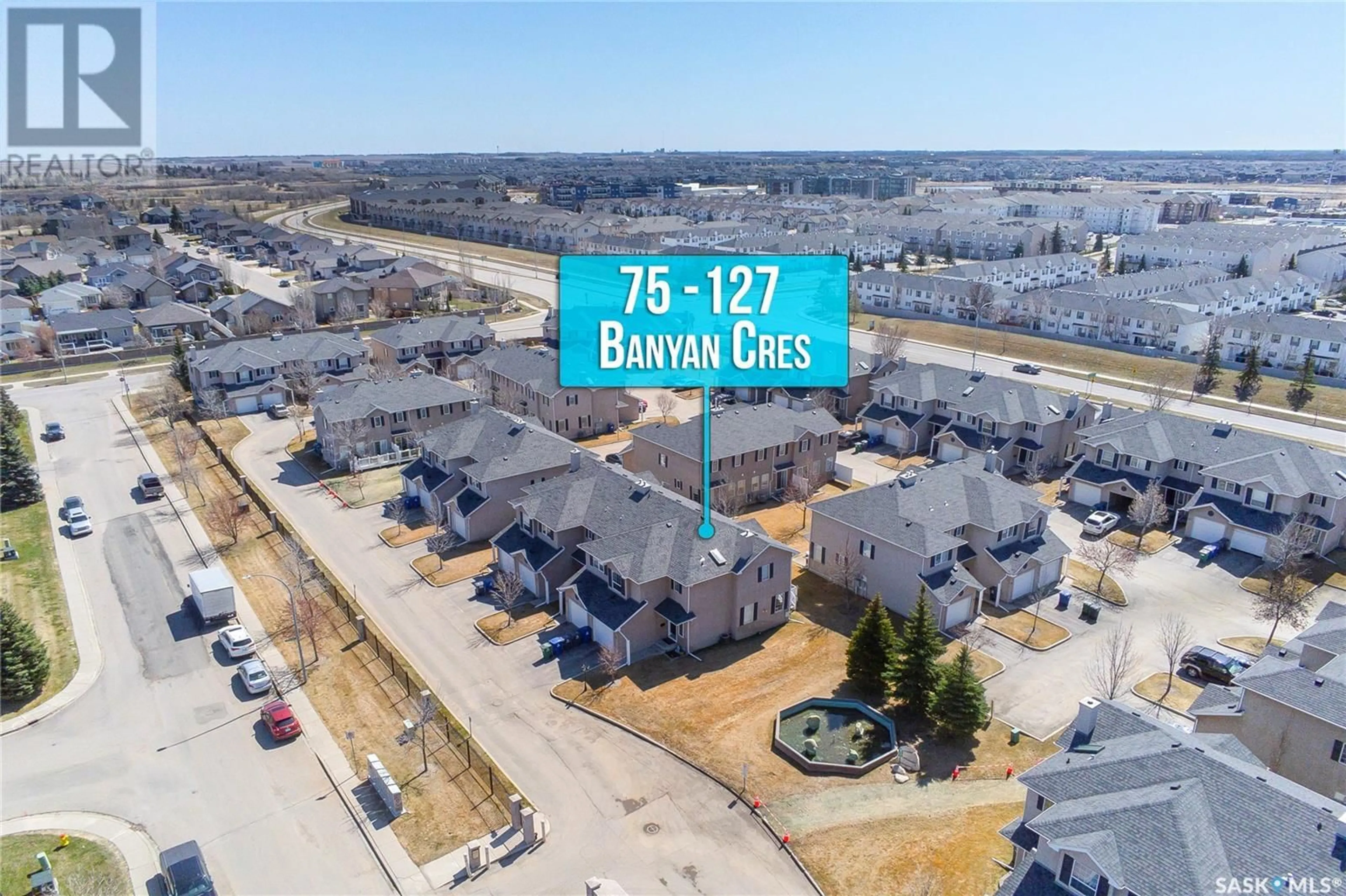 A pic from outside/outdoor area/front of a property/back of a property/a pic from drone, water/lake/river/ocean view for 75 127 BANYAN CRESCENT, Saskatoon Saskatchewan S7V1G5