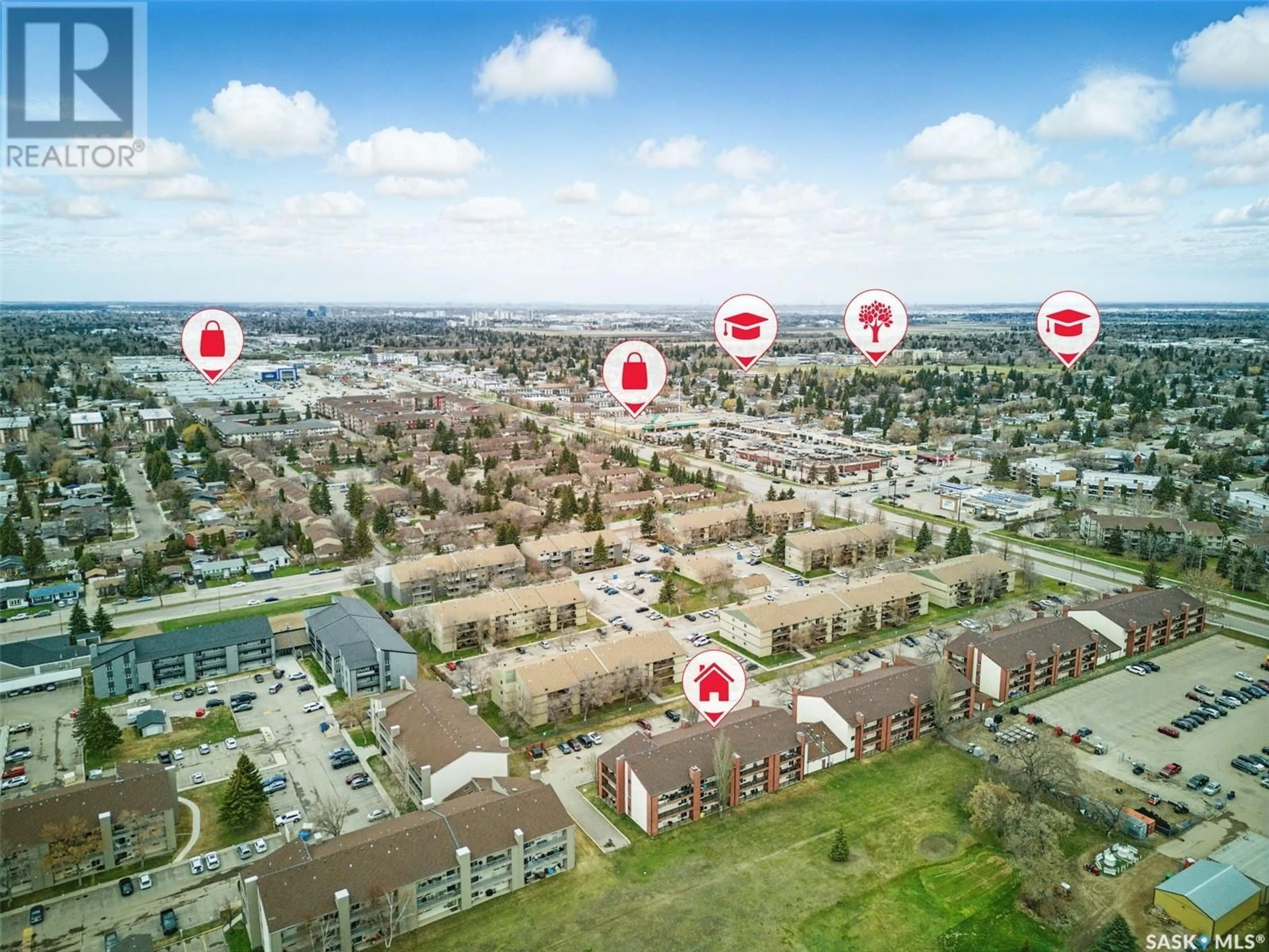 A pic from outside/outdoor area/front of a property/back of a property/a pic from drone, city buildings view from balcony for 115B - 4040 8TH STREET, Saskatoon Saskatchewan S7H5L4