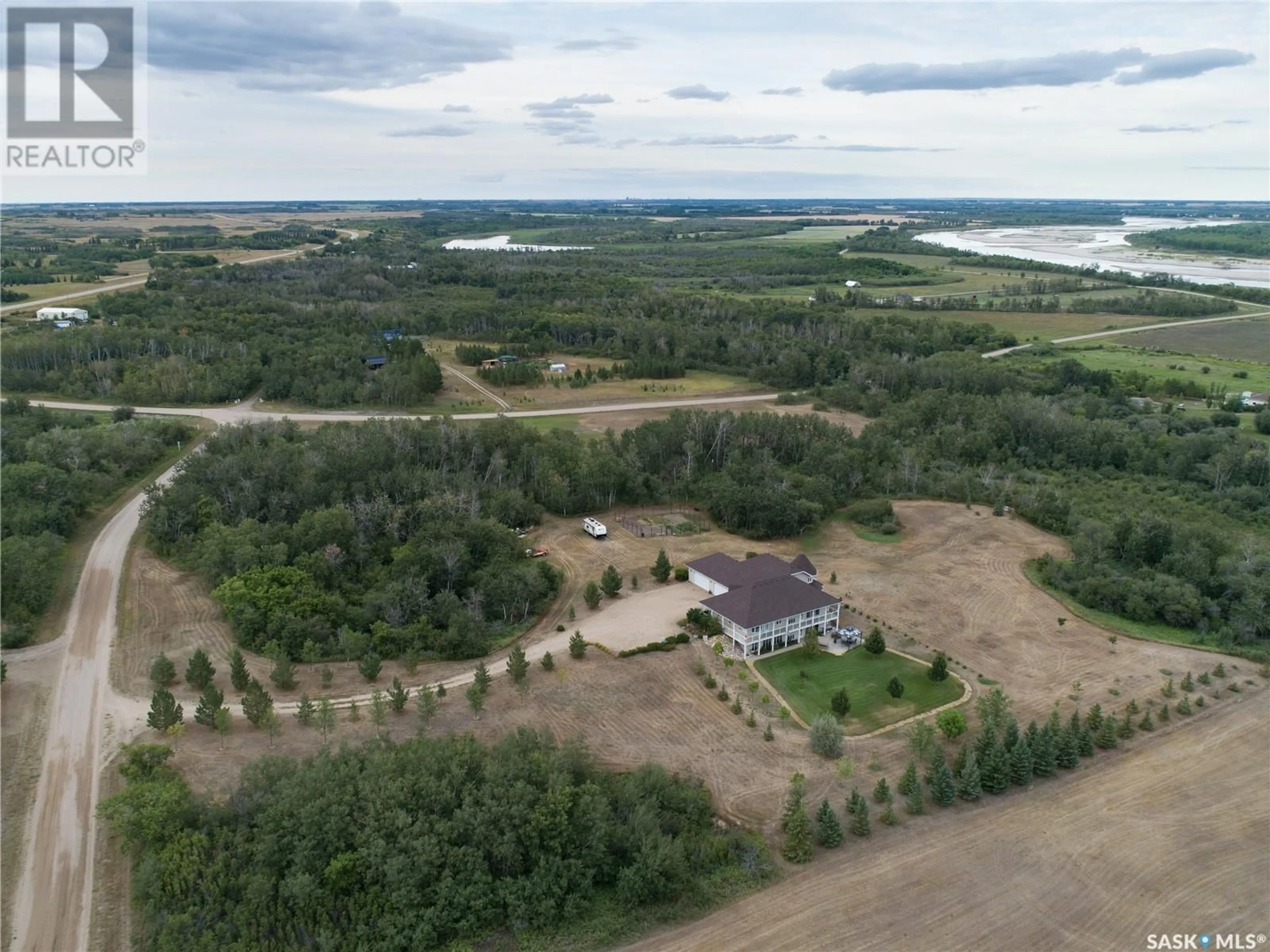 A pic from outside/outdoor area/front of a property/back of a property/a pic from drone, water/lake/river/ocean view for OLSON ACREAGE, Vanscoy Rm No. 345 Saskatchewan S7K1N2