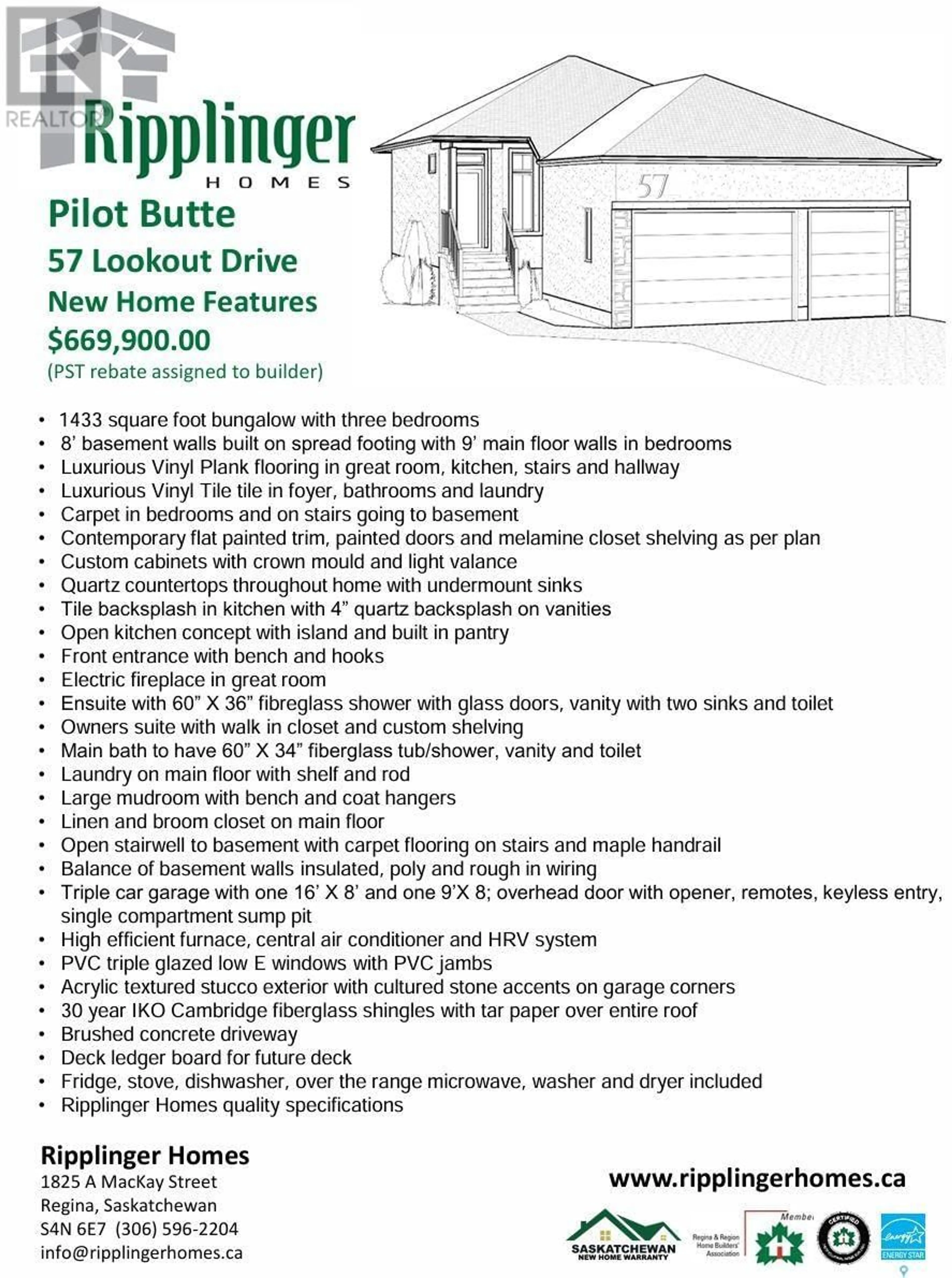 Floor plan for 57 LOOKOUT DRIVE, Pilot Butte Saskatchewan S0G3Z0
