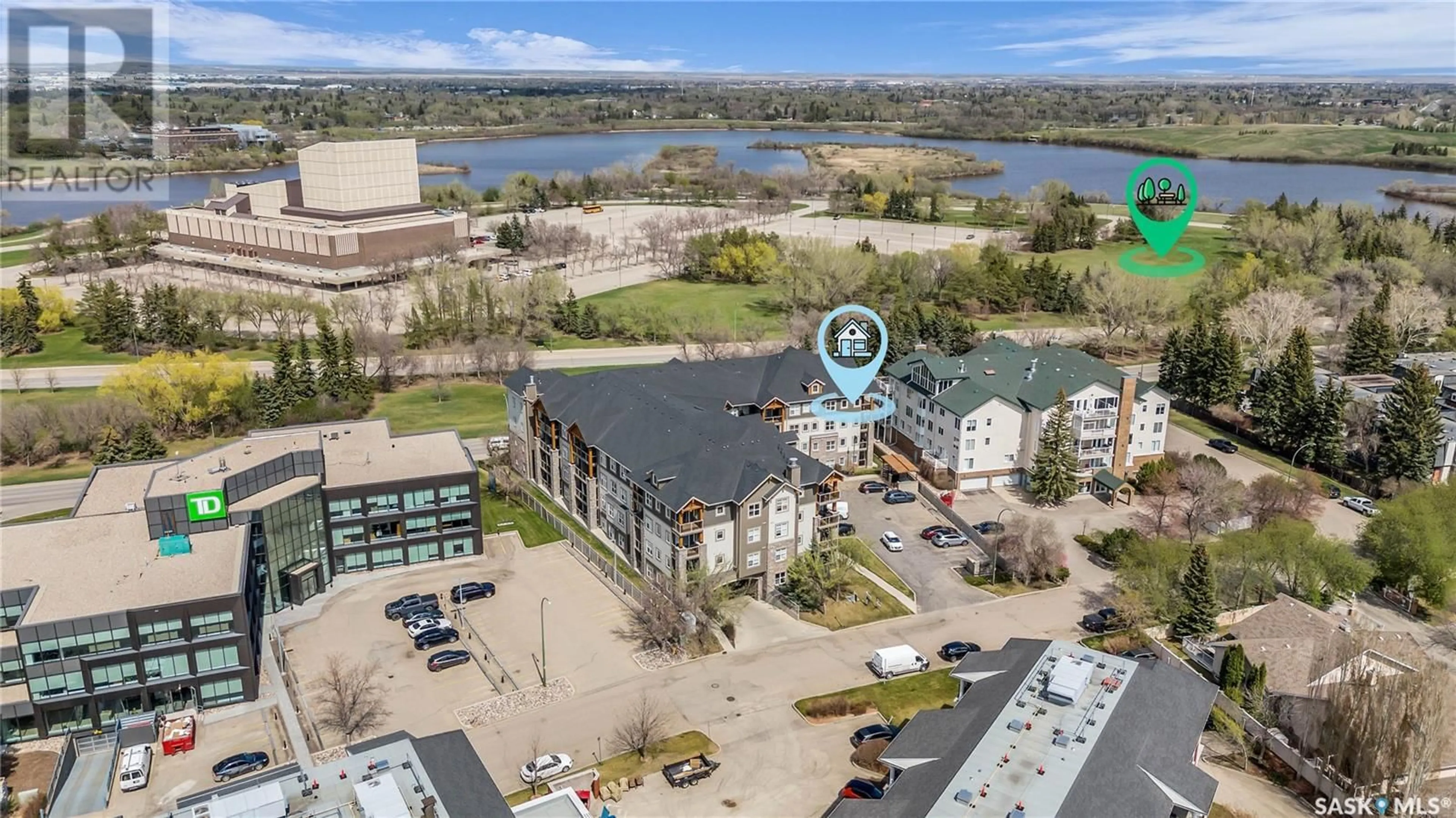A pic from outside/outdoor area/front of a property/back of a property/a pic from drone, water/lake/river/ocean view for 1220 - 416 BLACKFOOT DRIVE, Regina Saskatchewan S4S6T2