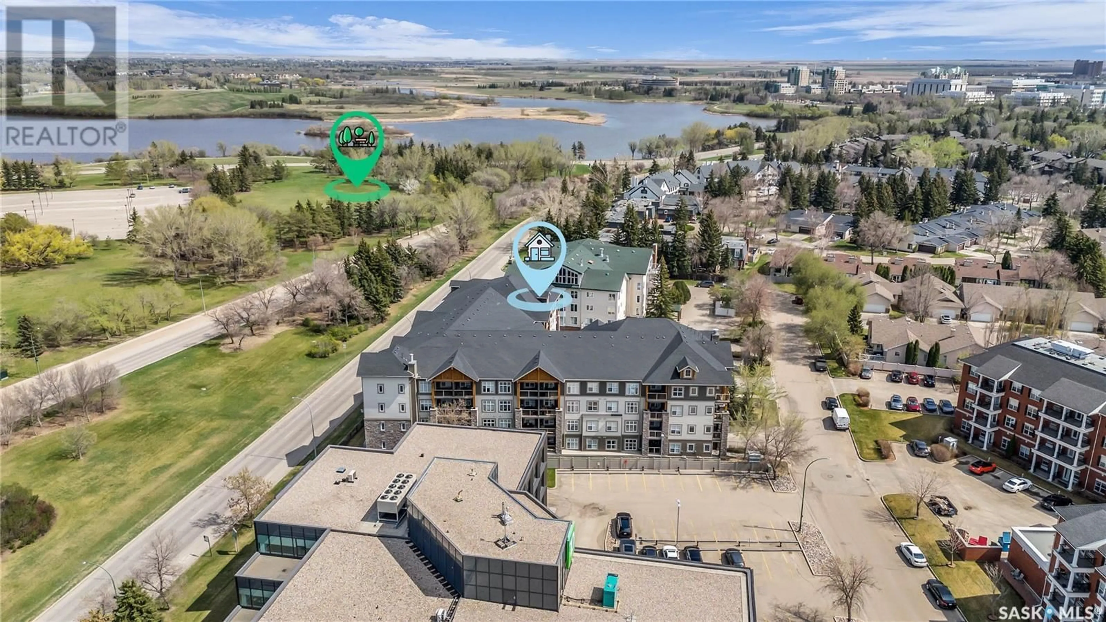 A pic from outside/outdoor area/front of a property/back of a property/a pic from drone, water/lake/river/ocean view for 1220 - 416 BLACKFOOT DRIVE, Regina Saskatchewan S4S6T2