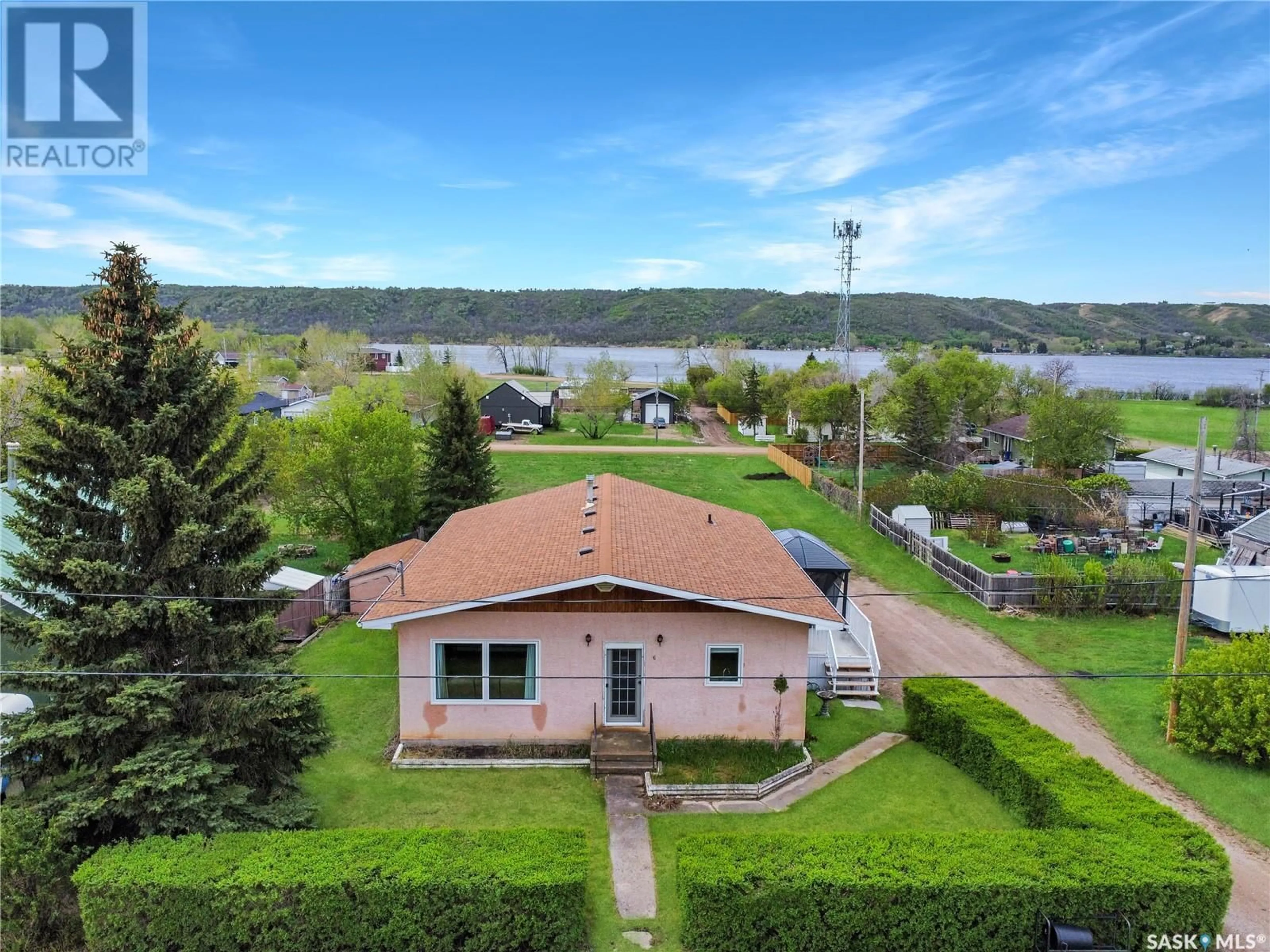 A pic from outside/outdoor area/front of a property/back of a property/a pic from drone, water/lake/river/ocean view for 6 ST PATRICK STREET, Lebret Saskatchewan S0G2Y0