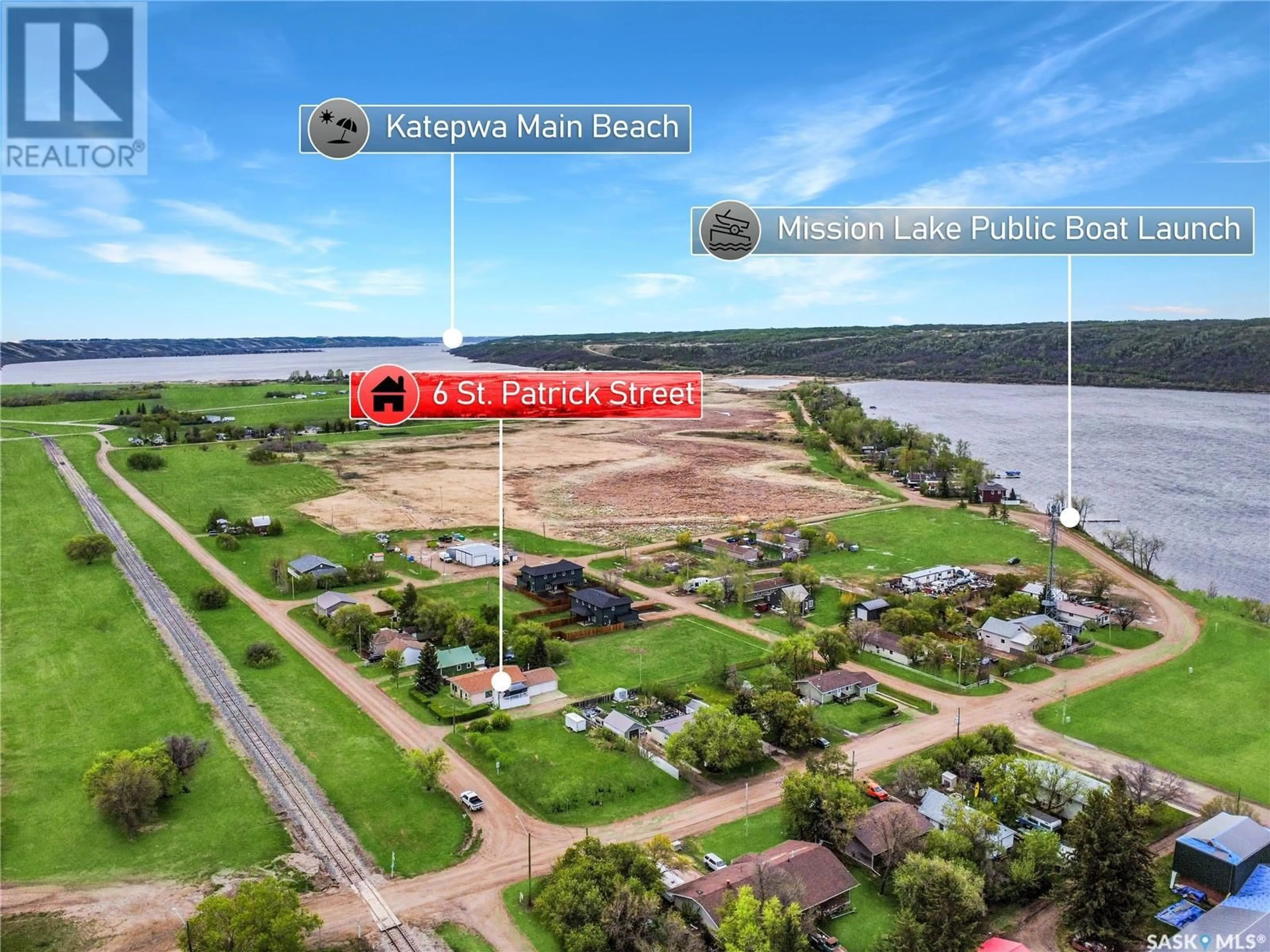 A pic from outside/outdoor area/front of a property/back of a property/a pic from drone, water/lake/river/ocean view for 6 ST PATRICK STREET, Lebret Saskatchewan S0G2Y0