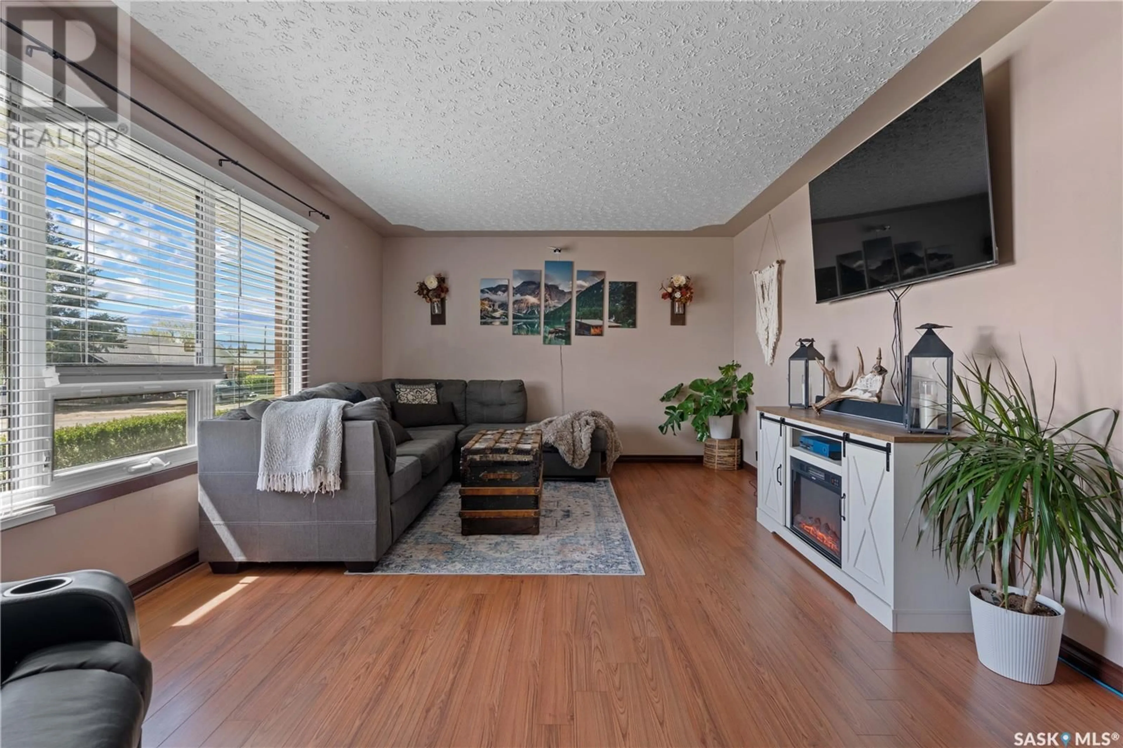 Living room with furniture, wood/laminate floor for 384 ASSINIBOIA AVENUE, Southey Saskatchewan S0G4P0
