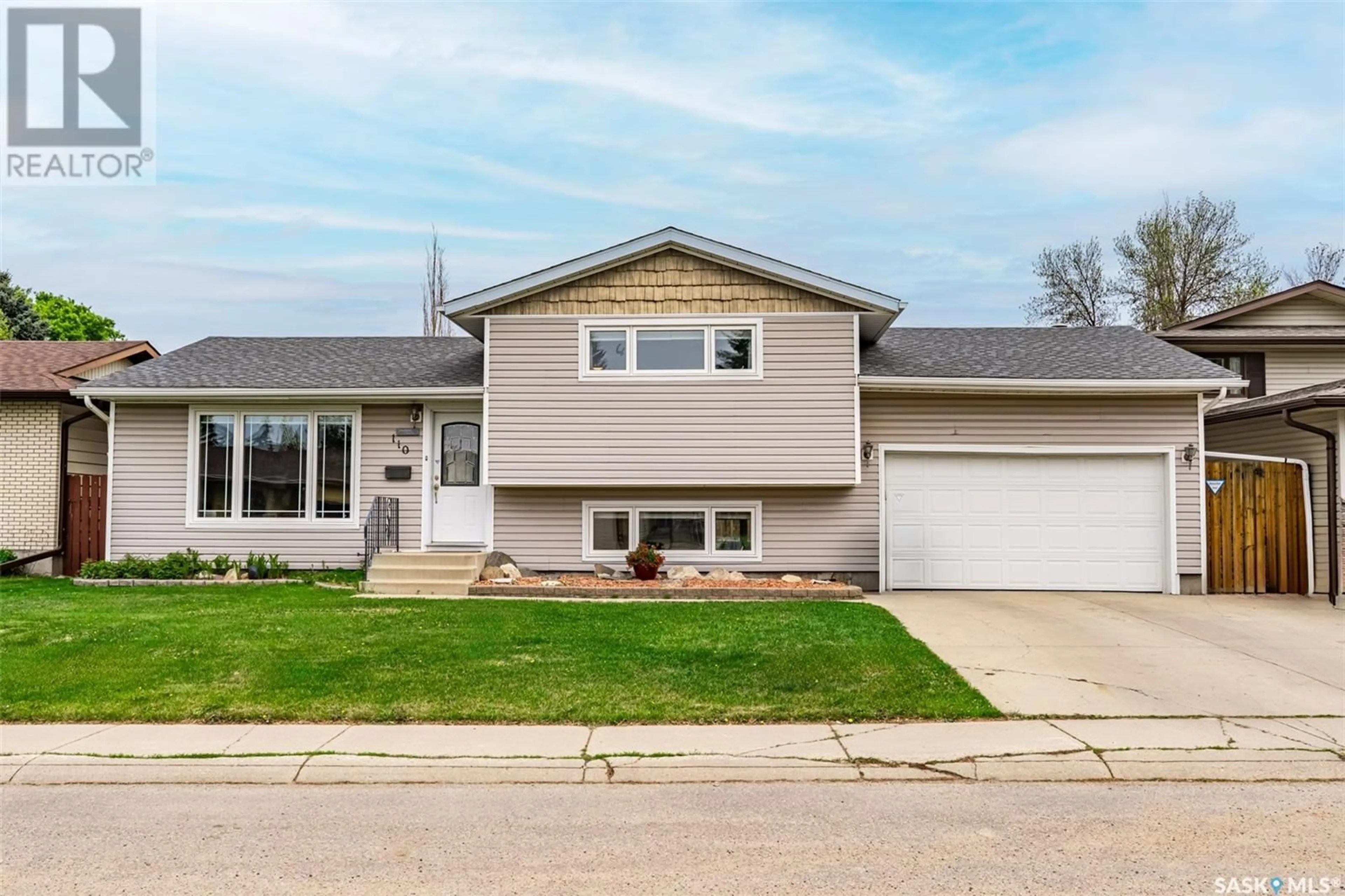 Home with vinyl exterior material, street for 110 ALLEGRETTO CRESCENT, Saskatoon Saskatchewan S7K6R5