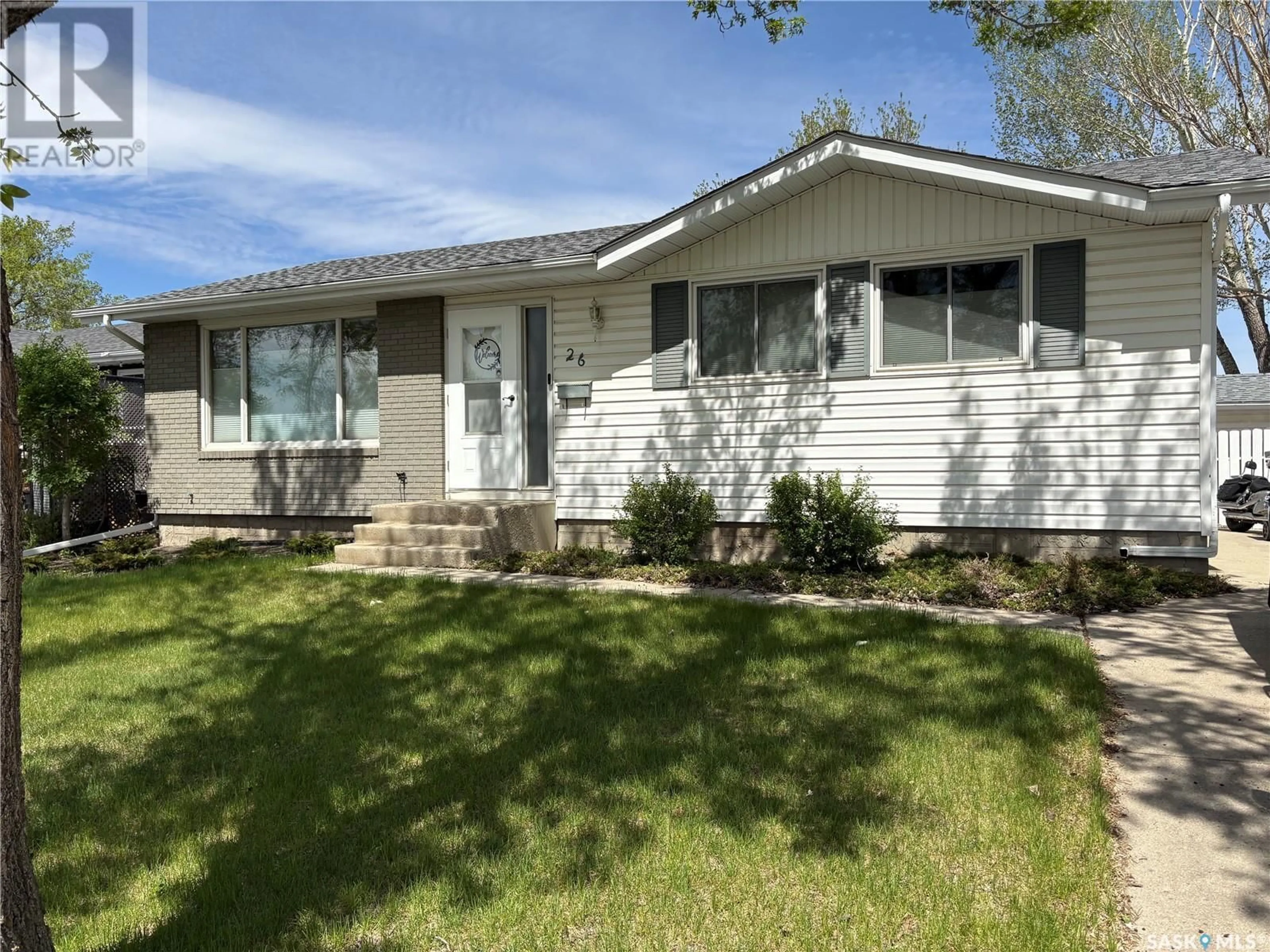 Home with vinyl exterior material, street for 26 CATHERWOOD CRESCENT, Regina Saskatchewan S4R7A7