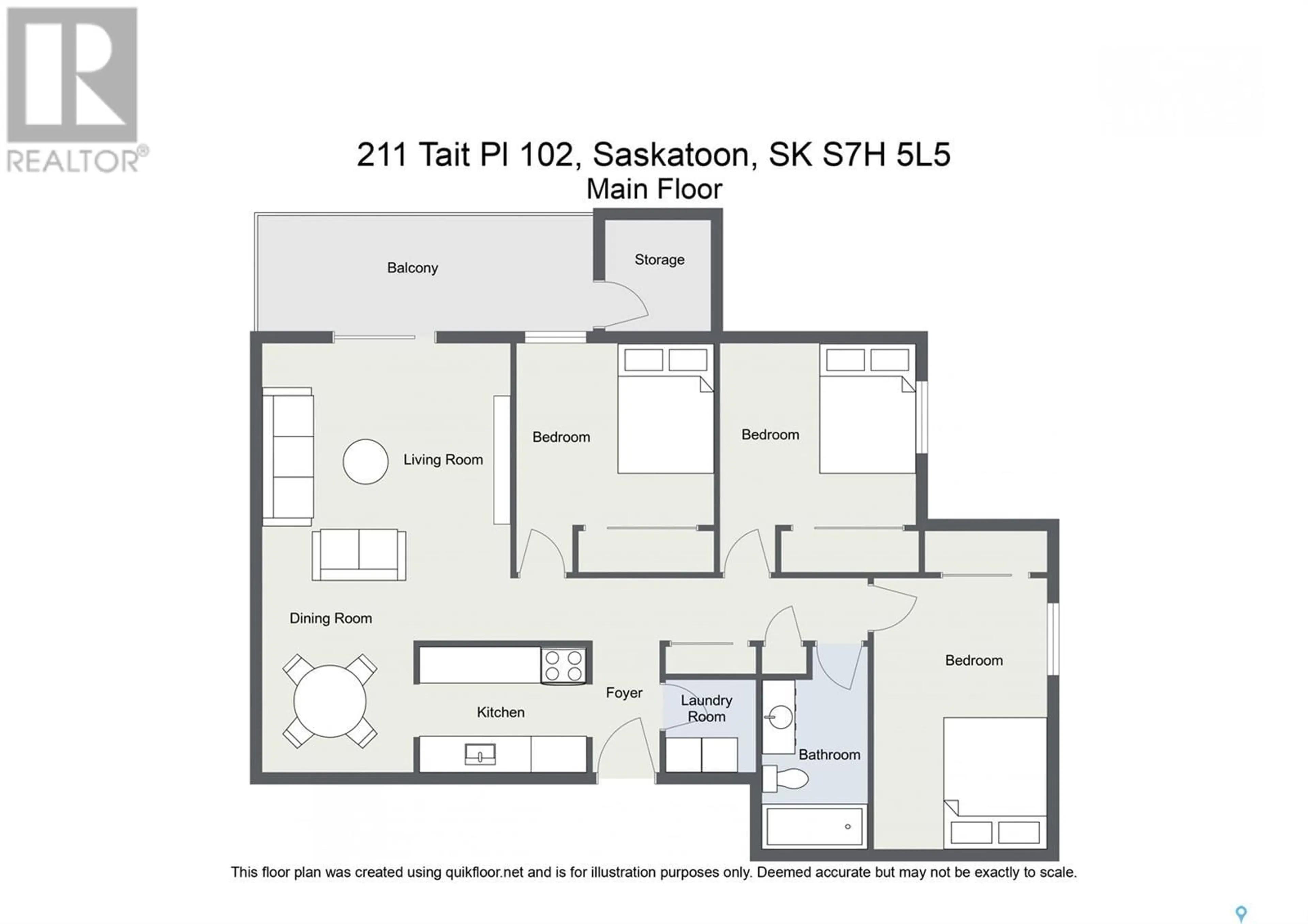 Floor plan for 102 211 TAIT PLACE, Saskatoon Saskatchewan S7H5L5