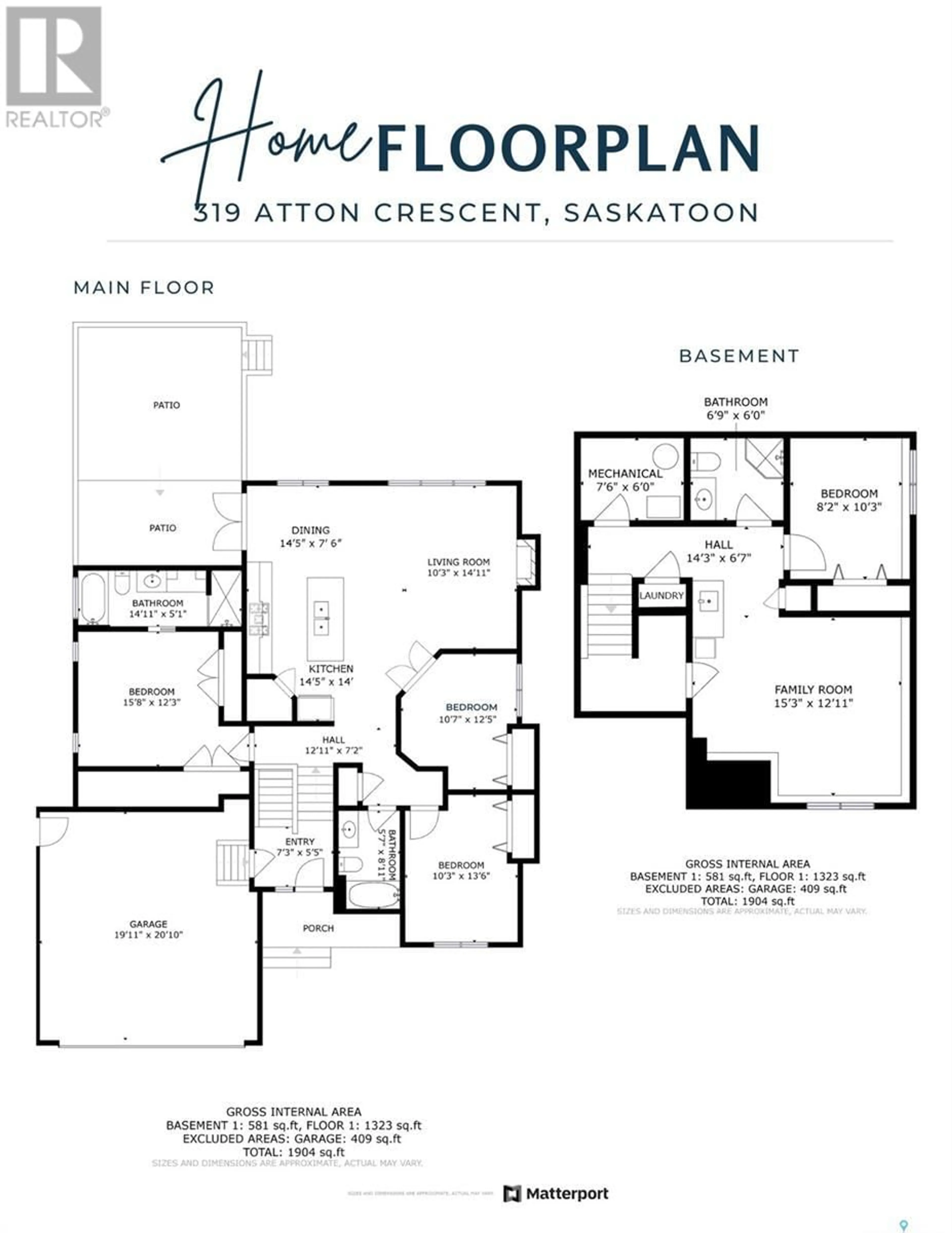 Floor plan for 319 ATTON CRESCENT, Saskatoon Saskatchewan S7W0K8