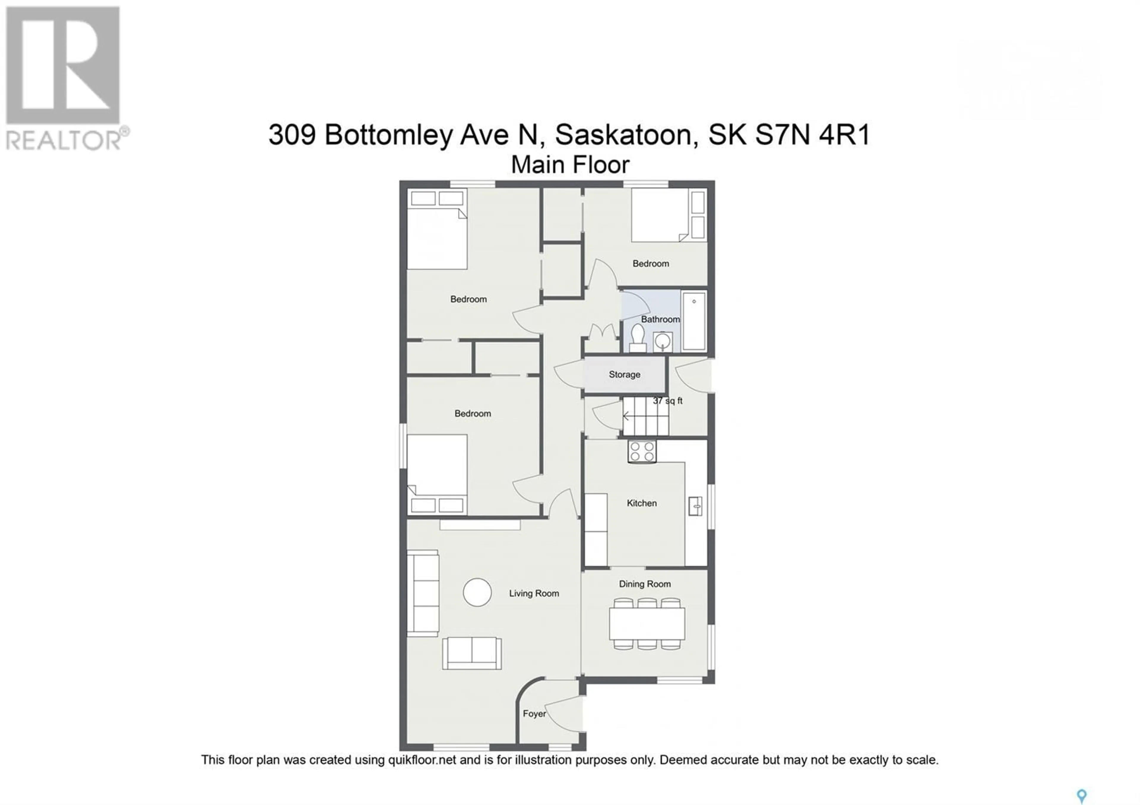 Floor plan for 309 BOTTOMLEY AVENUE, Saskatoon Saskatchewan S7N1L3