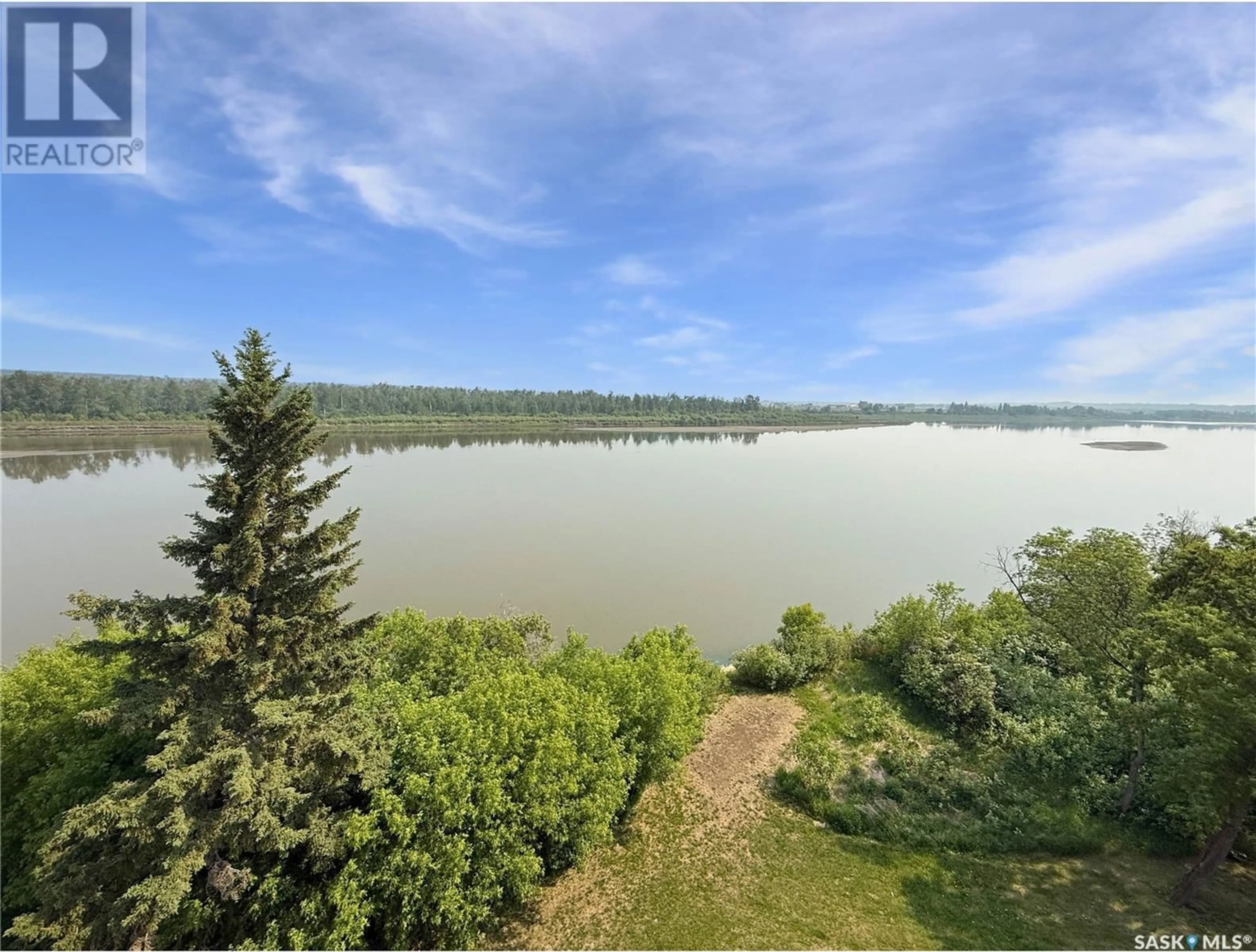 A pic from outside/outdoor area/front of a property/back of a property/a pic from drone, water/lake/river/ocean view for 1602 - 401 1ST STREET, Prince Albert Saskatchewan S6V1G7
