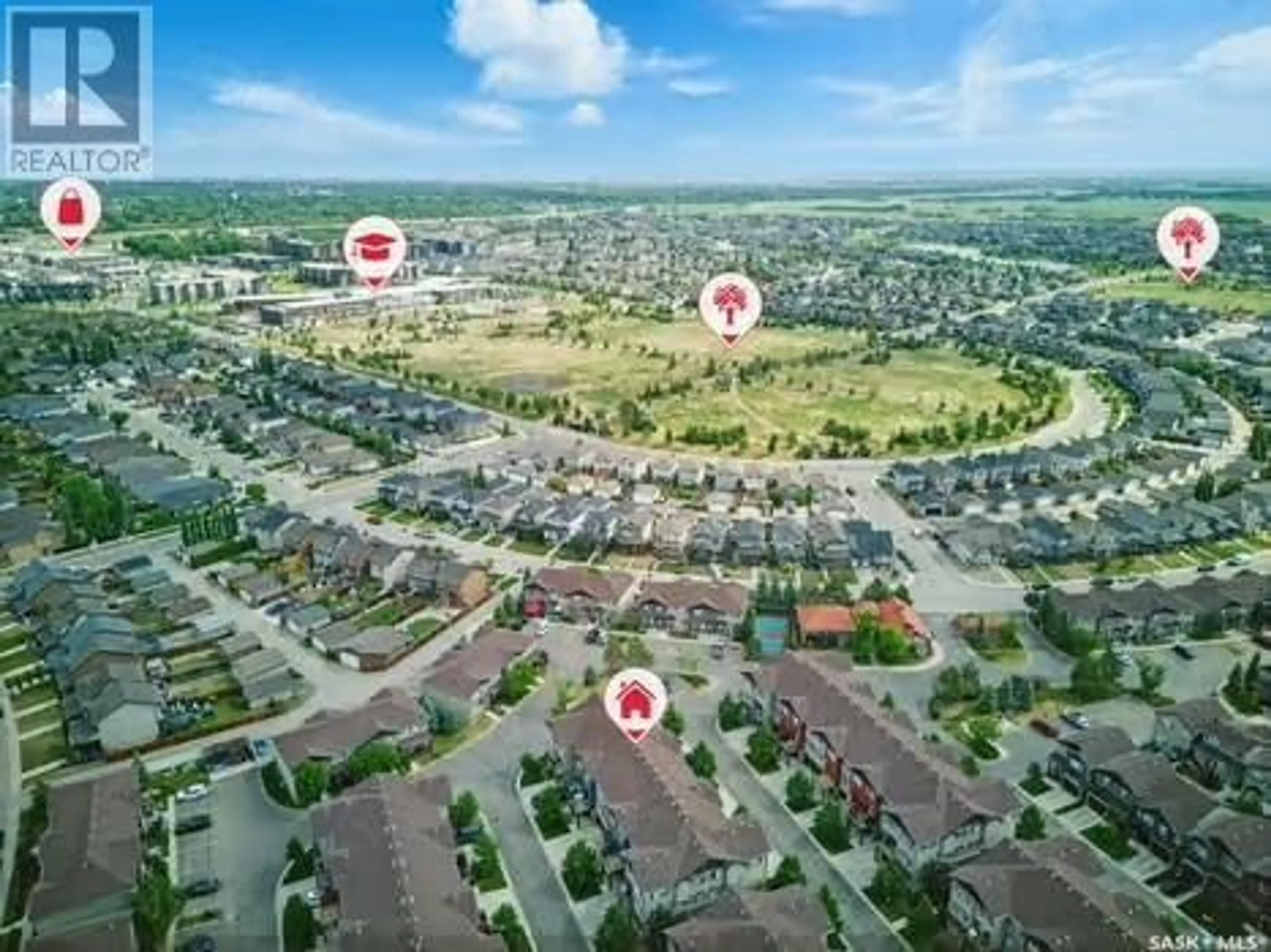A pic from outside/outdoor area/front of a property/back of a property/a pic from drone, street for 542 150 LANGLOIS WAY, Saskatoon Saskatchewan S7T0K9