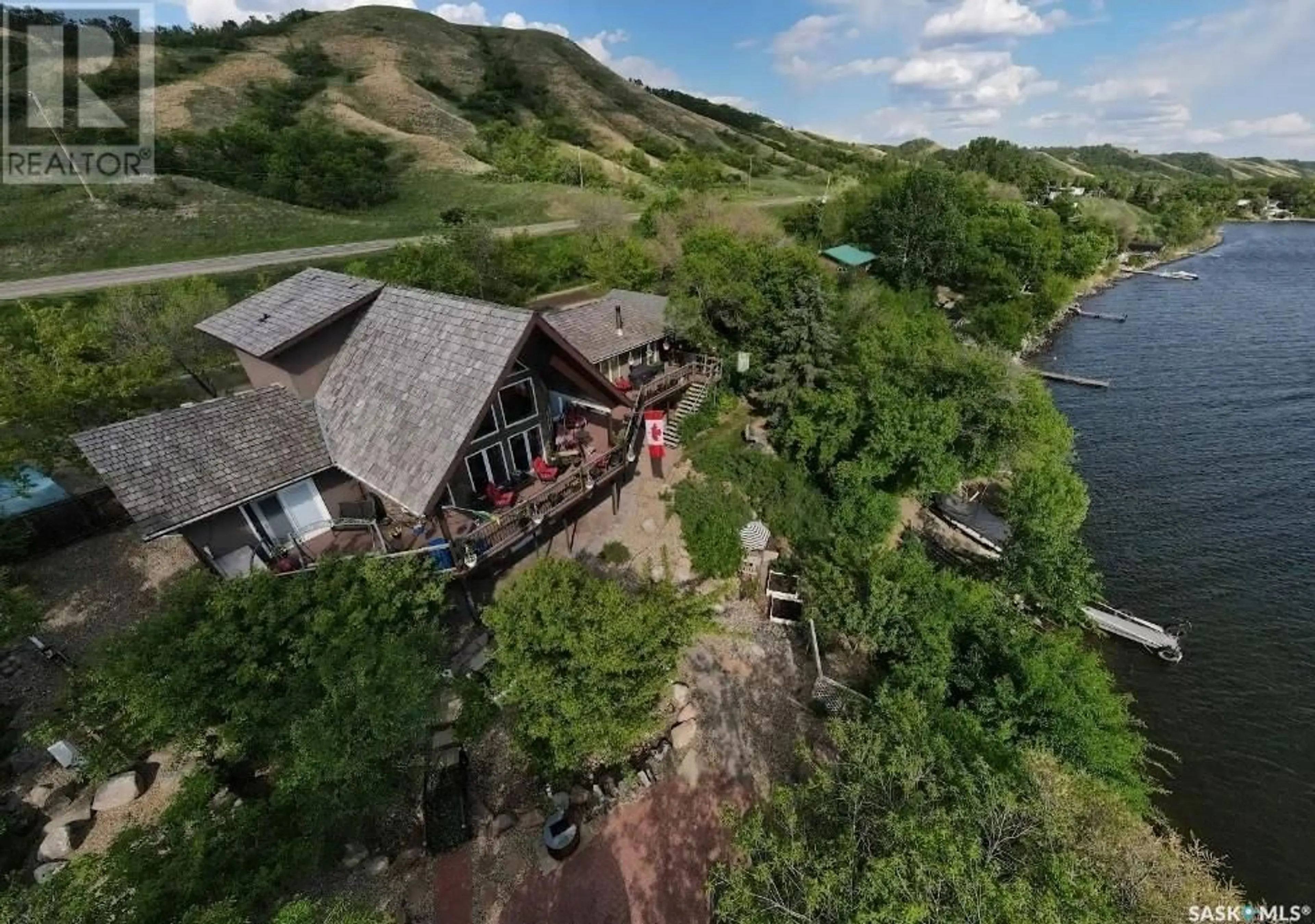 A pic from outside/outdoor area/front of a property/back of a property/a pic from drone, water/lake/river/ocean view for 456 ABEL DRIVE, Crooked Lake Saskatchewan S0A1E0