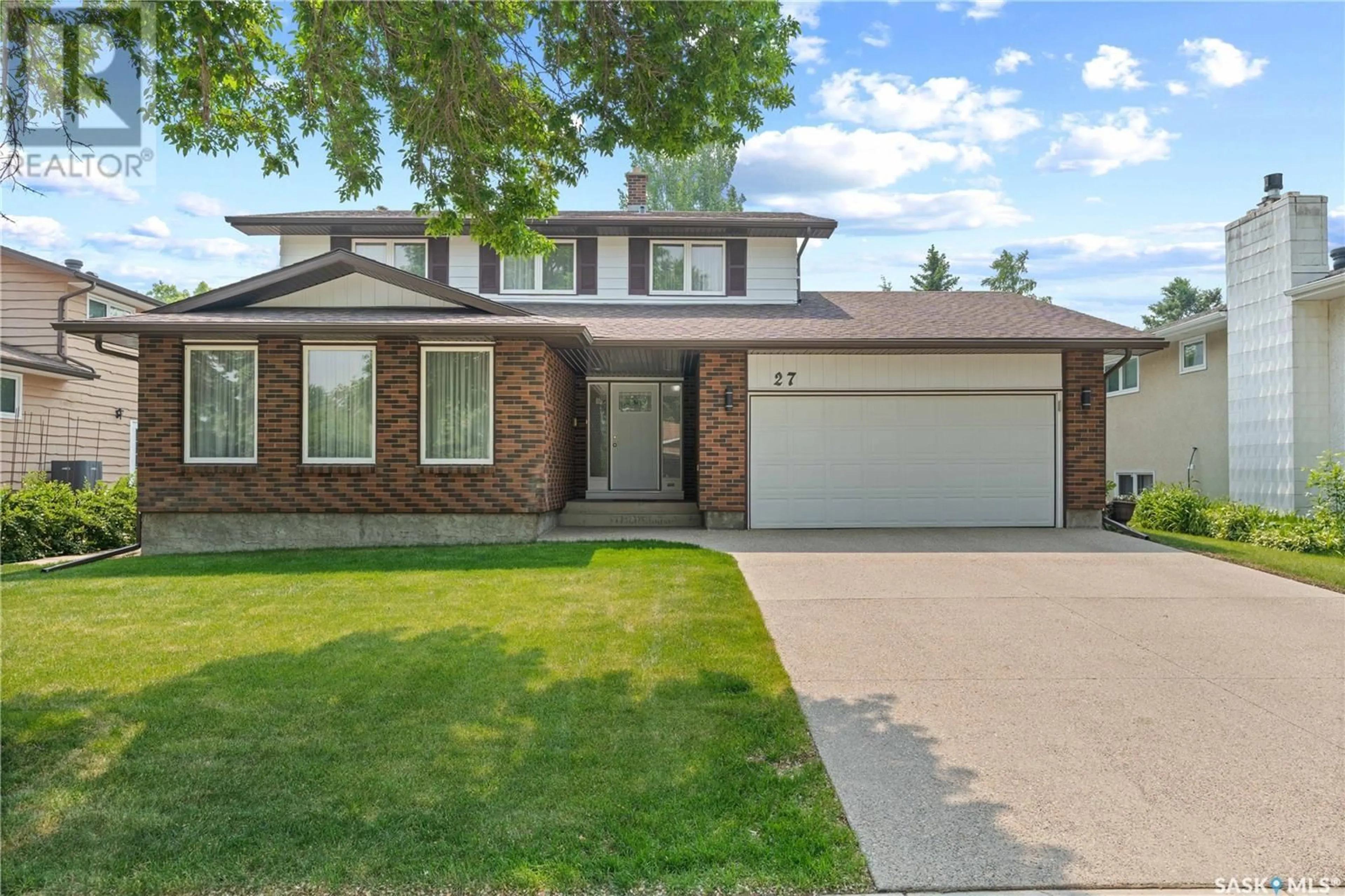 Home with brick exterior material, street for 27 GREEN MEADOW ROAD, Regina Saskatchewan S4V0A6
