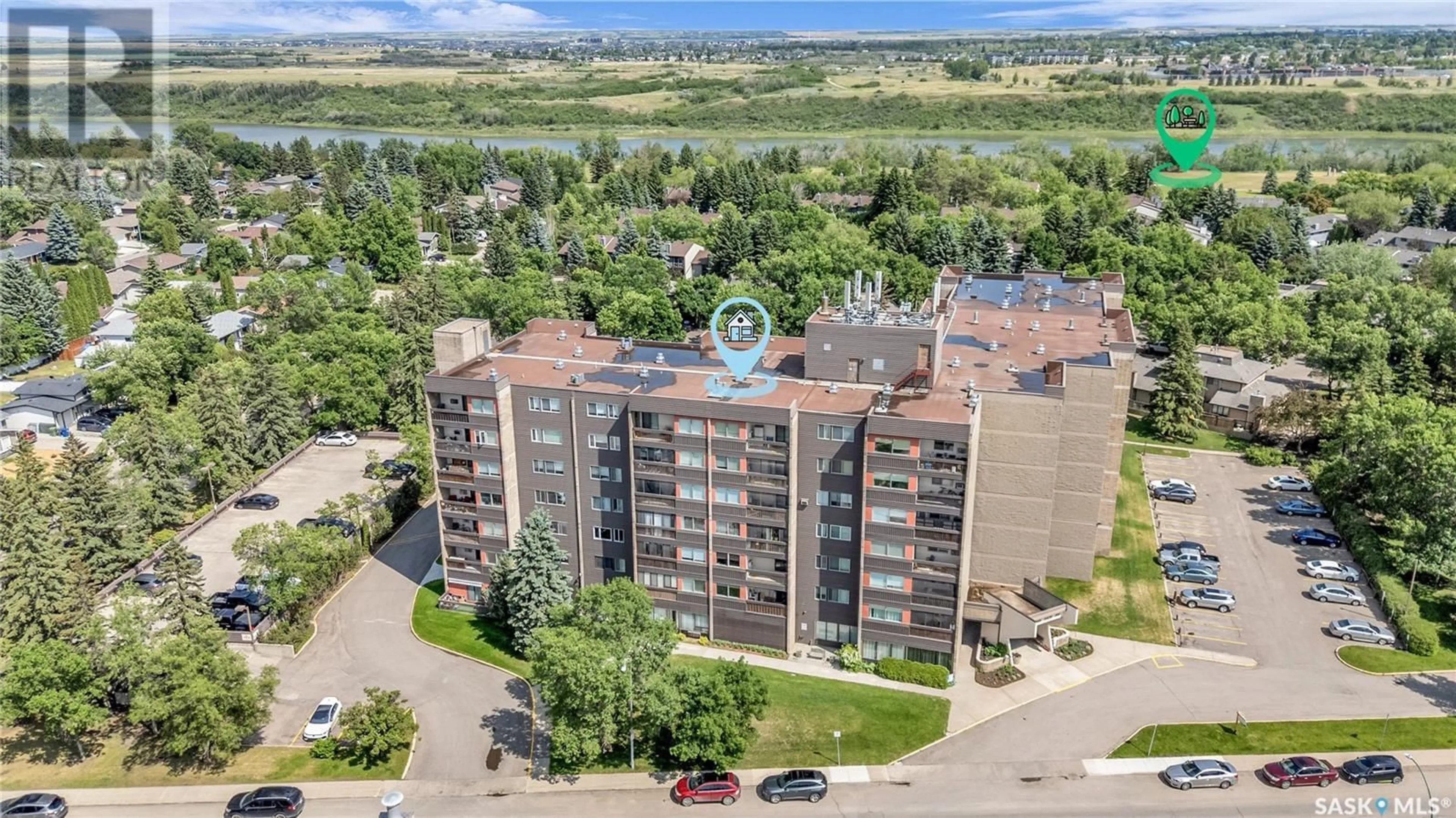A pic from outside/outdoor area/front of a property/back of a property/a pic from drone, water/lake/river/ocean view for 106A 351 SAGUENAY DRIVE, Saskatoon Saskatchewan S7K5T4
