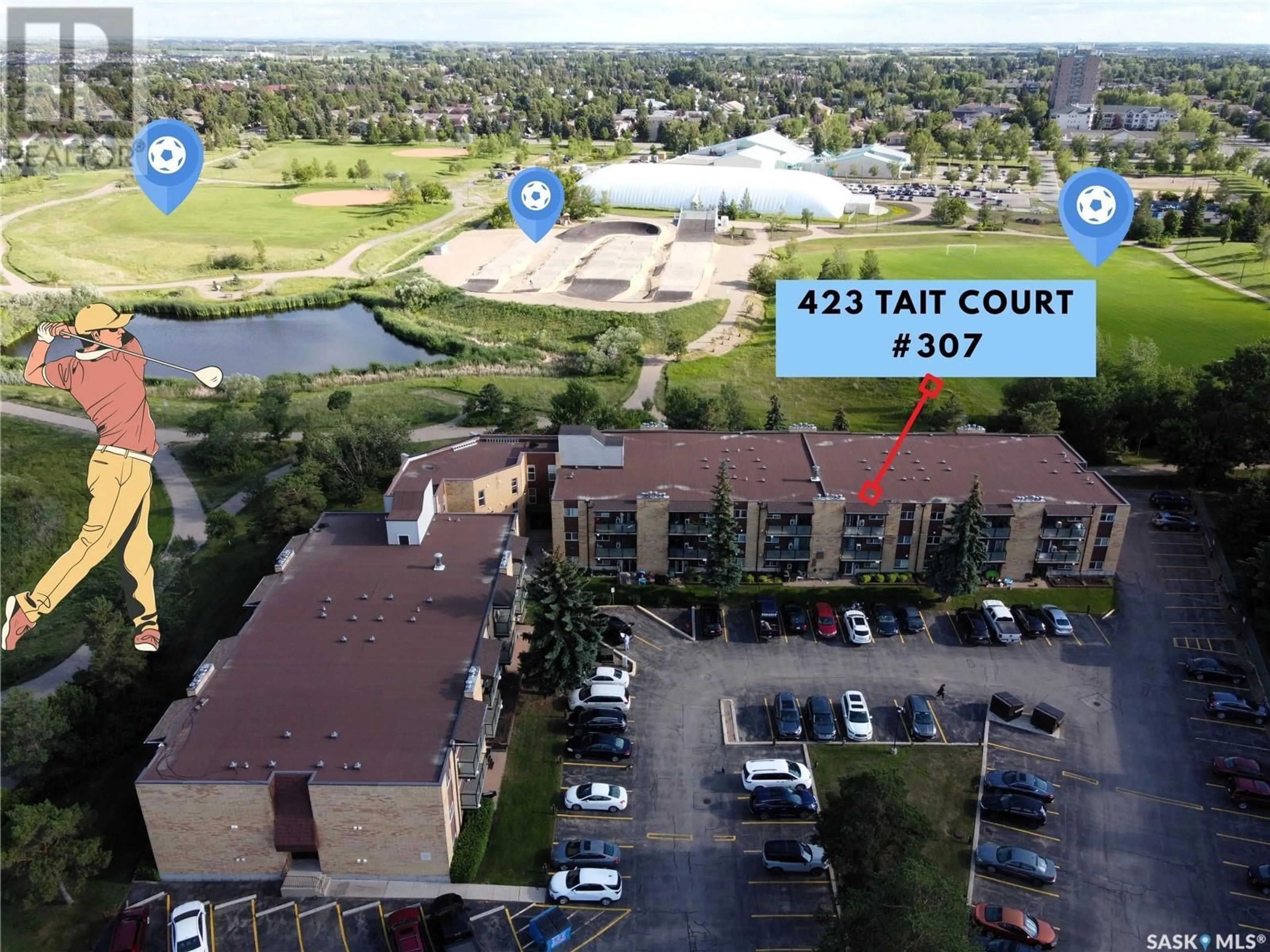 A pic from outside/outdoor area/front of a property/back of a property/a pic from drone, unknown for 307 423 TAIT CRESCENT, Saskatoon Saskatchewan S7H5L3