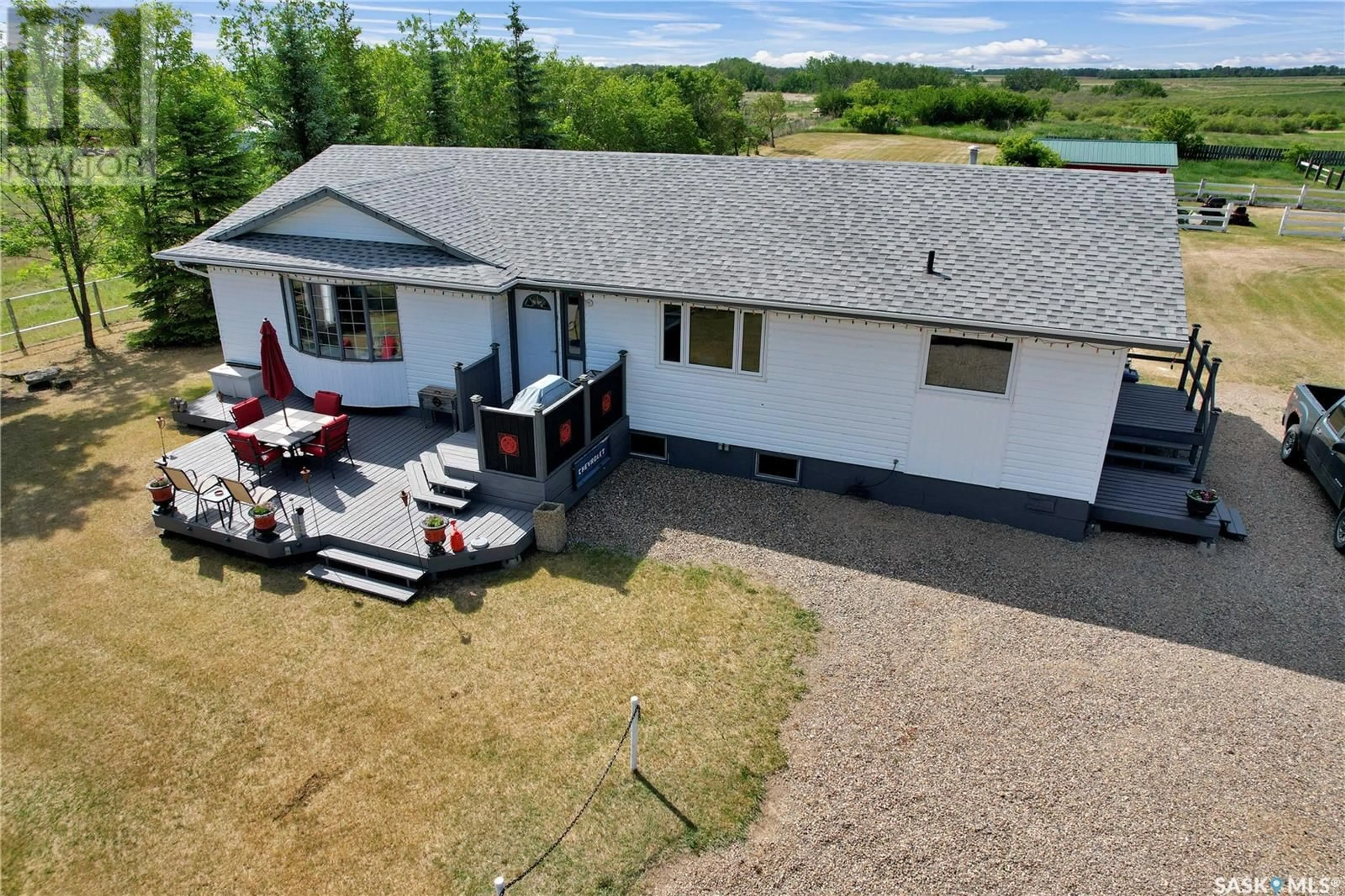 A pic from outside/outdoor area/front of a property/back of a property/a pic from drone, unknown for GRUENTHAL NOLIN ACREAGE, Rosthern Rm No. 403 Saskatchewan S0K3A0