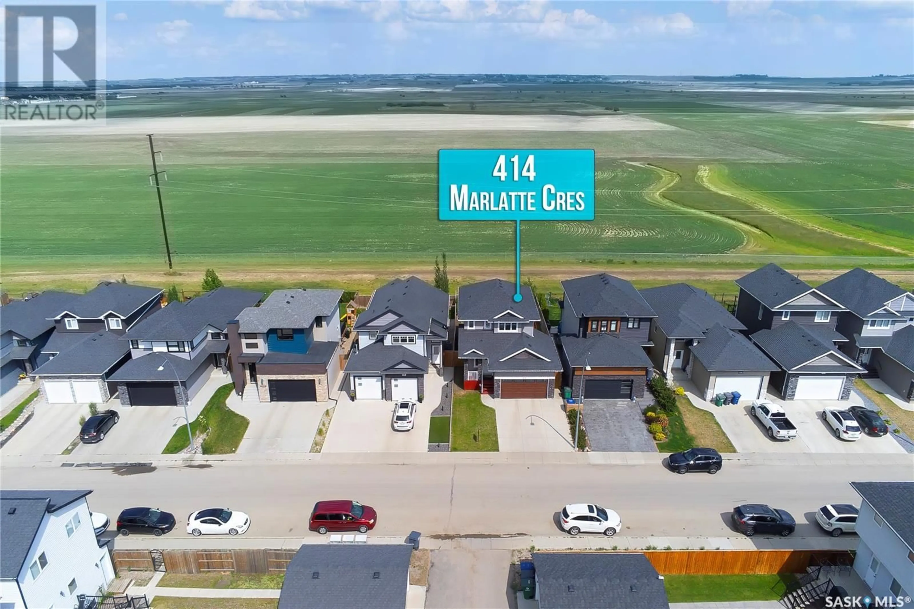 A pic from outside/outdoor area/front of a property/back of a property/a pic from drone, water/lake/river/ocean view for 414 MARLATTE CRESCENT, Saskatoon Saskatchewan S7W0S9