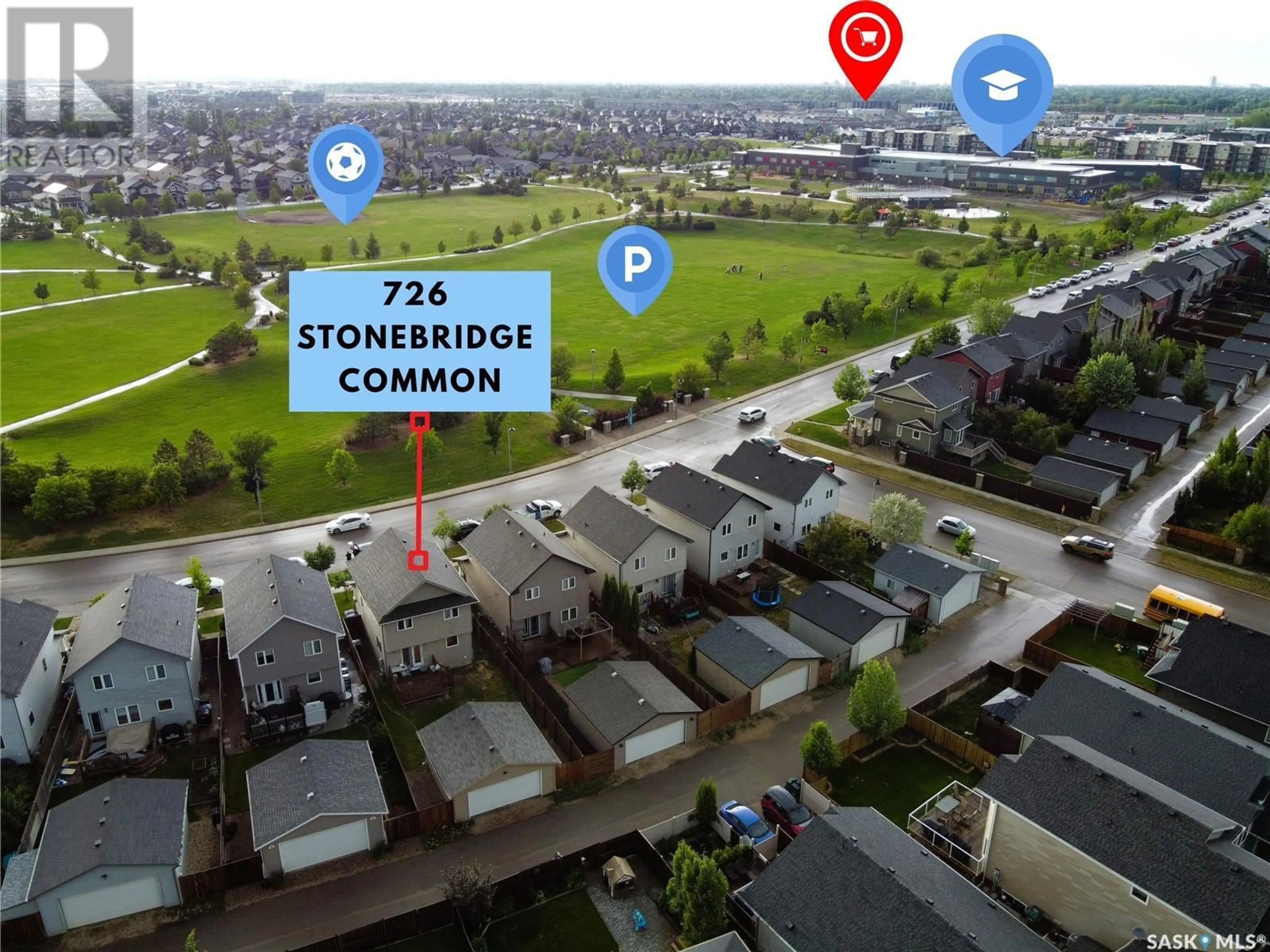 A pic from outside/outdoor area/front of a property/back of a property/a pic from drone, street for 726 STONEBRIDGE COMMON, Saskatoon Saskatchewan S7T0M8