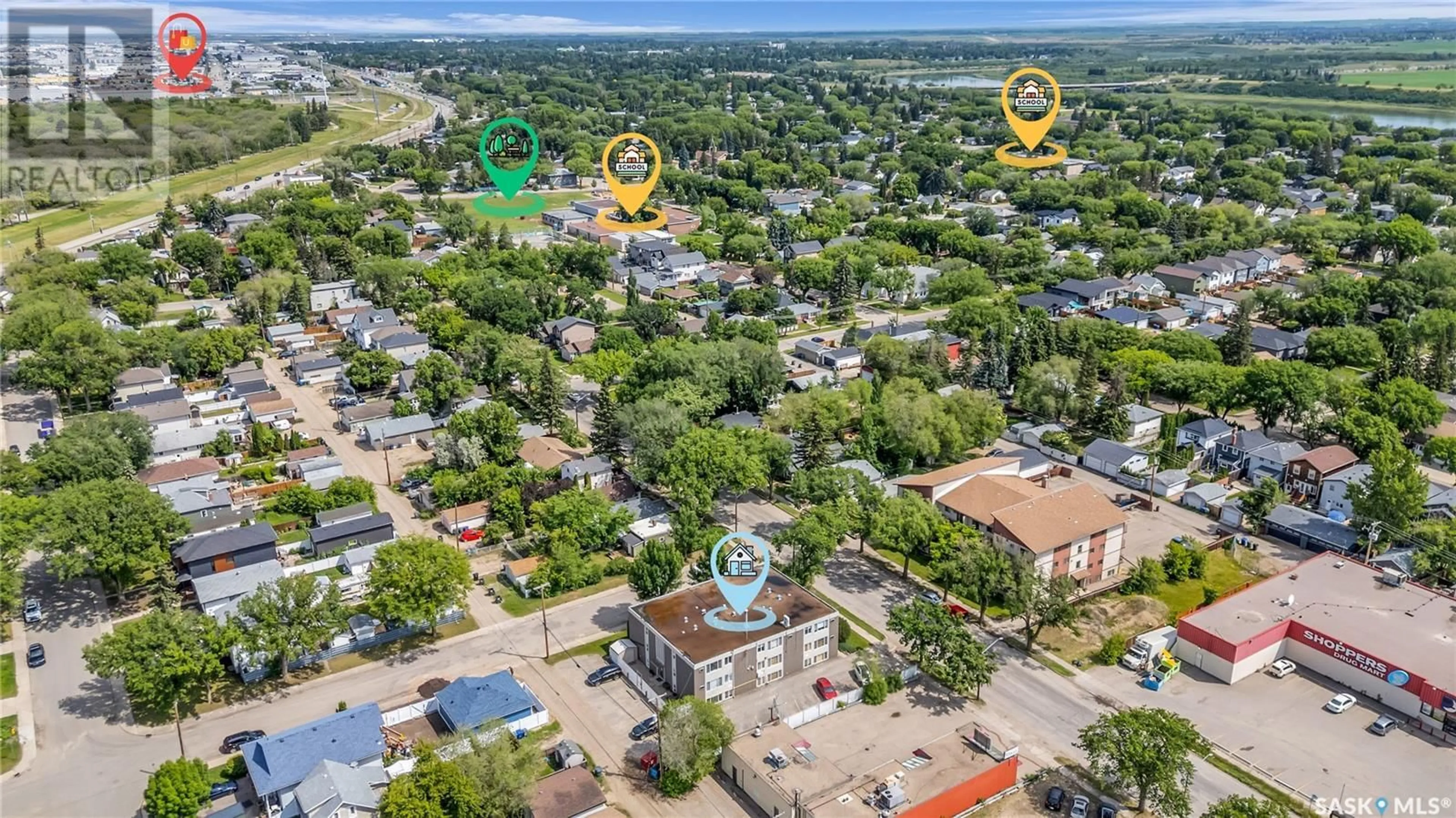 A pic from outside/outdoor area/front of a property/back of a property/a pic from drone, city buildings view from balcony for N - 315 1223 7TH AVENUE, Saskatoon Saskatchewan S7K2W1