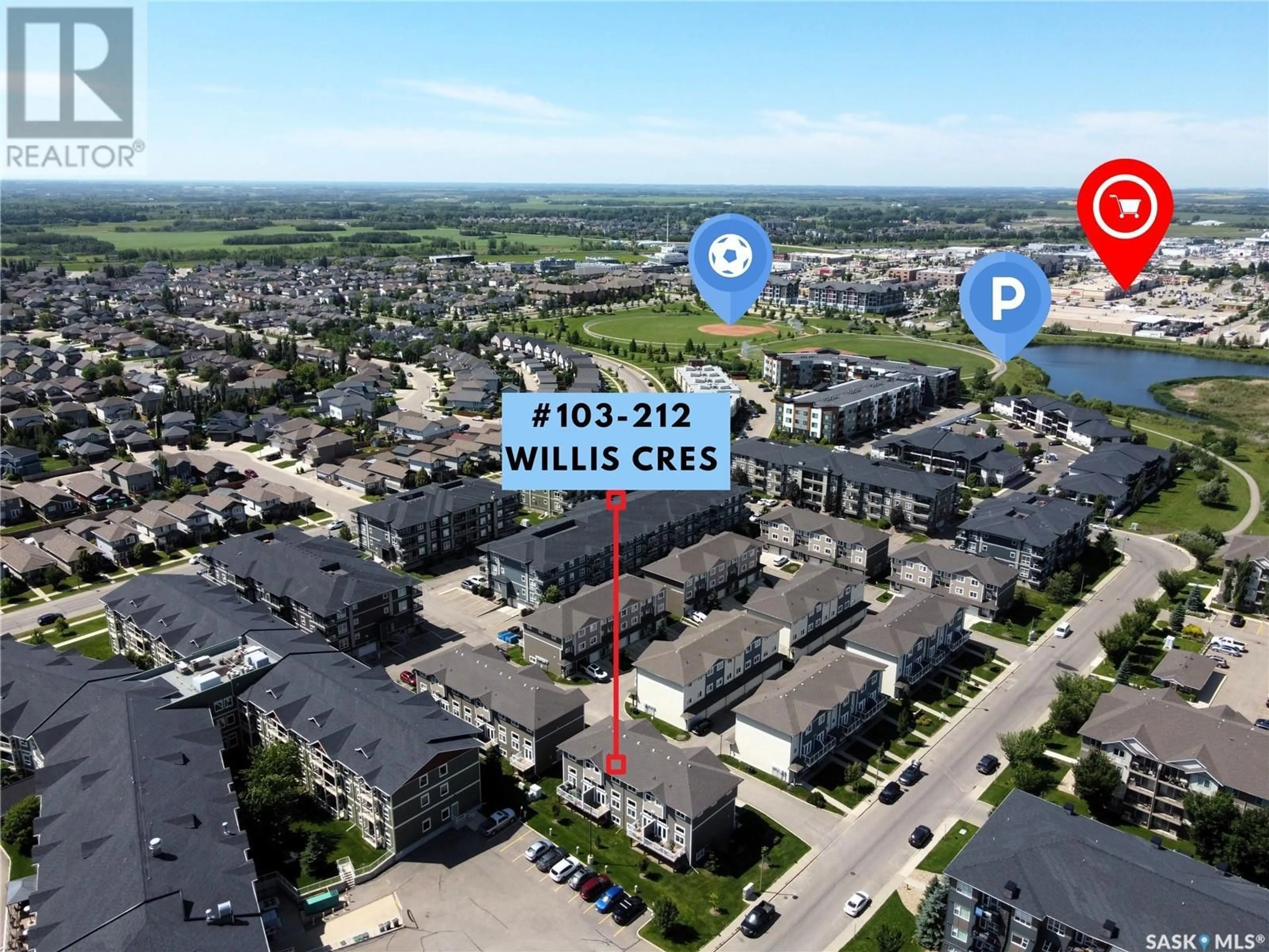 A pic from outside/outdoor area/front of a property/back of a property/a pic from drone, unknown for 103 212 WILLIS CRESCENT, Saskatoon Saskatchewan S7T0R6
