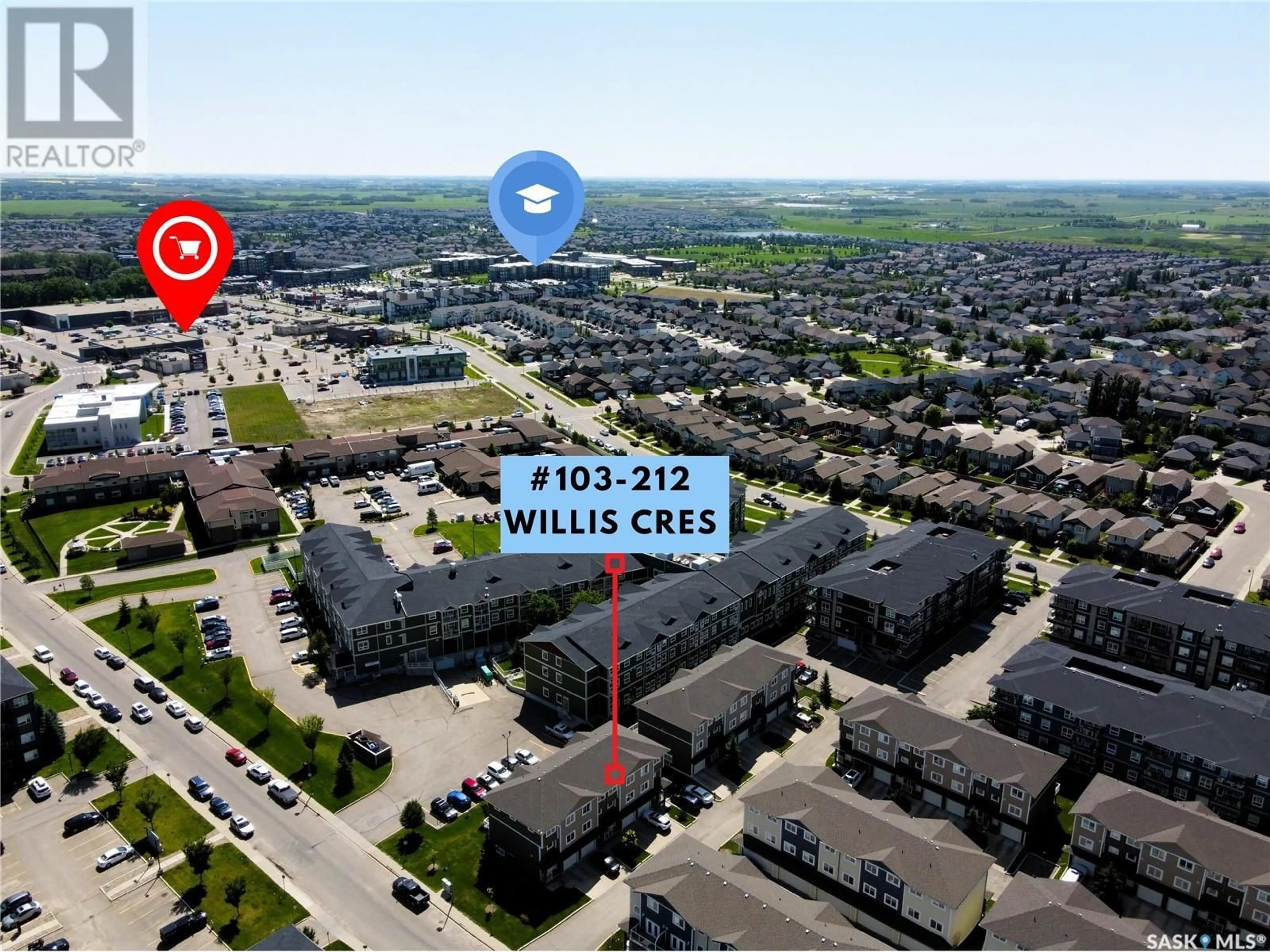 A pic from outside/outdoor area/front of a property/back of a property/a pic from drone, street for 103 212 WILLIS CRESCENT, Saskatoon Saskatchewan S7T0R6