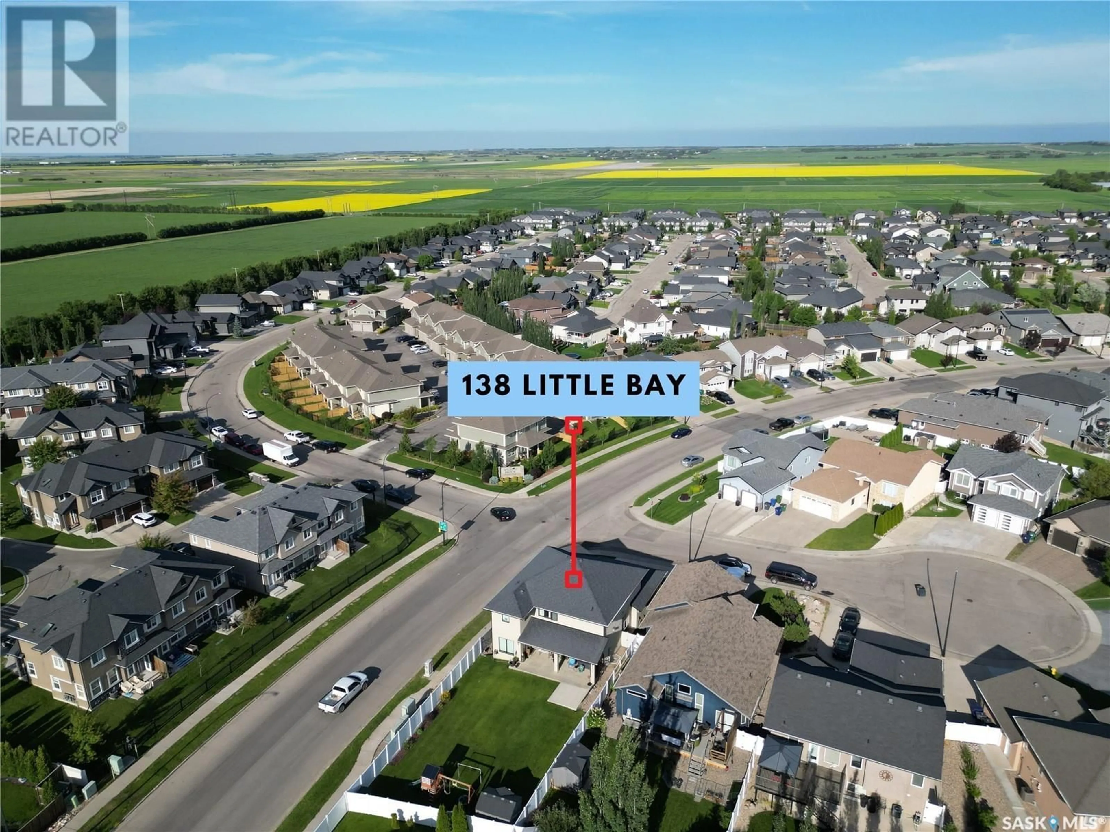 A pic from outside/outdoor area/front of a property/back of a property/a pic from drone, water/lake/river/ocean view for 138 LITTLE BAY, Saskatoon Saskatchewan S7W0C6