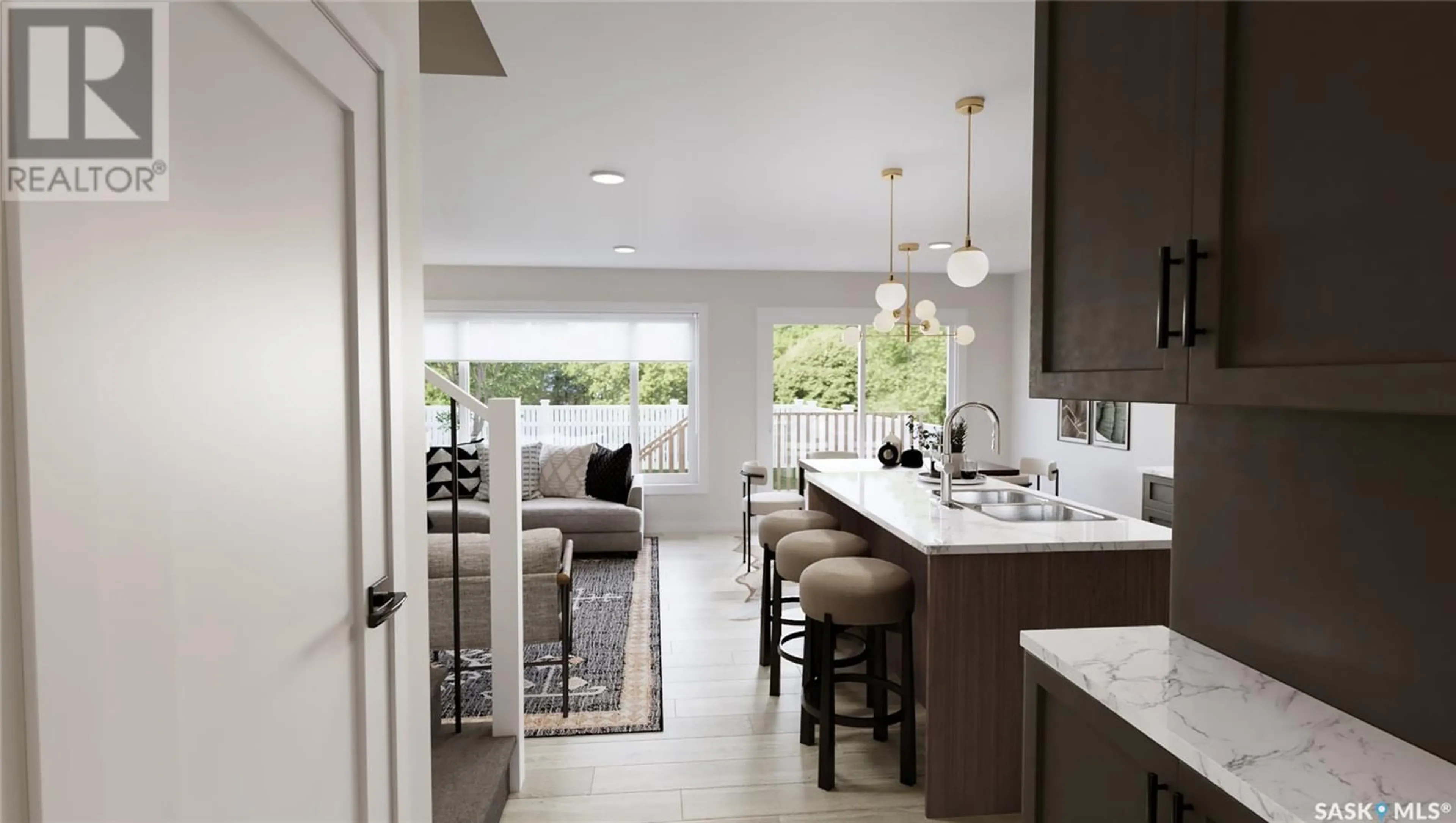 Open concept kitchen, ceramic/tile floor for 411 155 MCFAULL WAY, Saskatoon Saskatchewan S7V0Y2