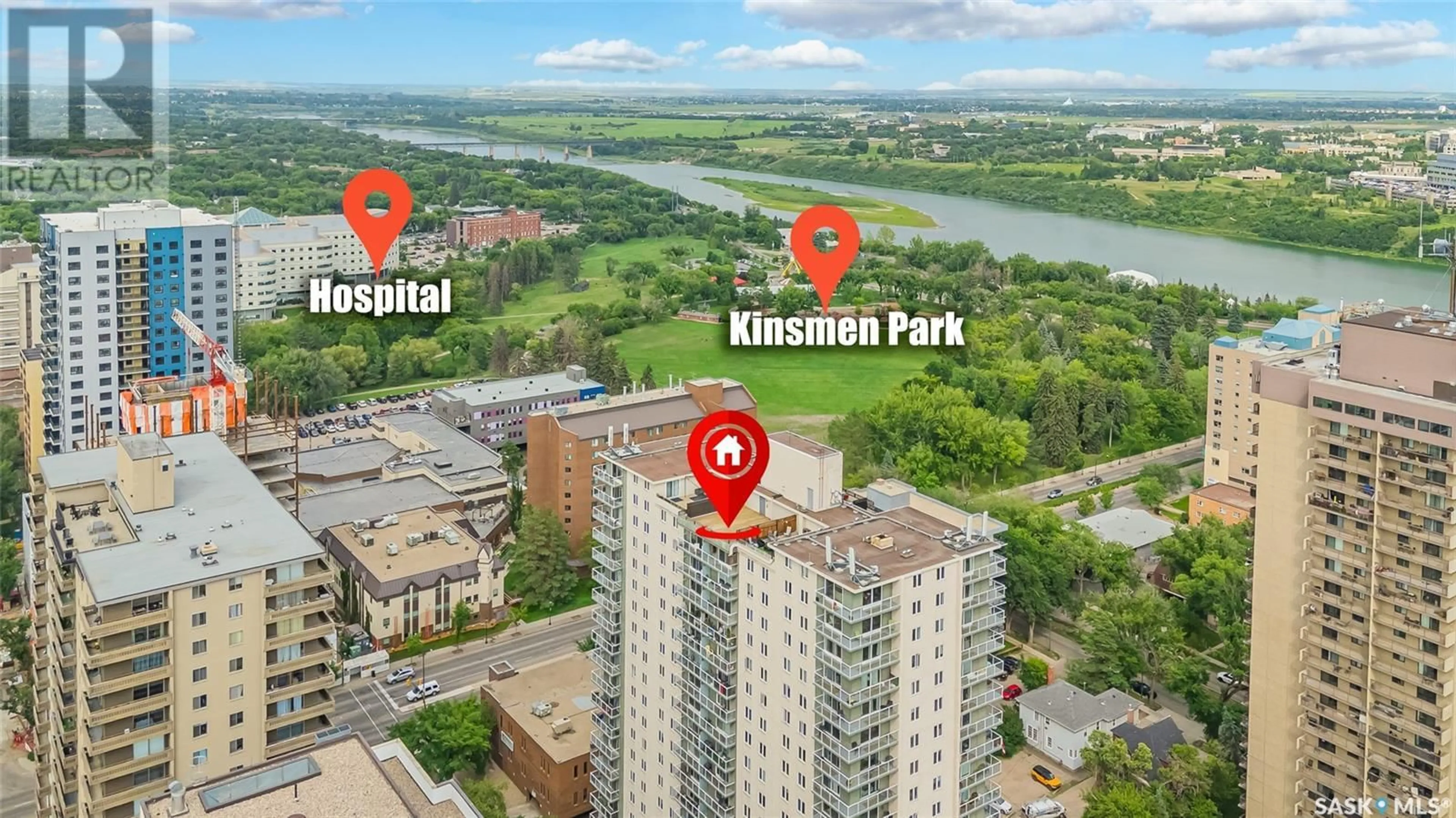 A pic from outside/outdoor area/front of a property/back of a property/a pic from drone, city buildings view from balcony for N - 908 320 5TH AVENUE, Saskatoon Saskatchewan S7K2P5