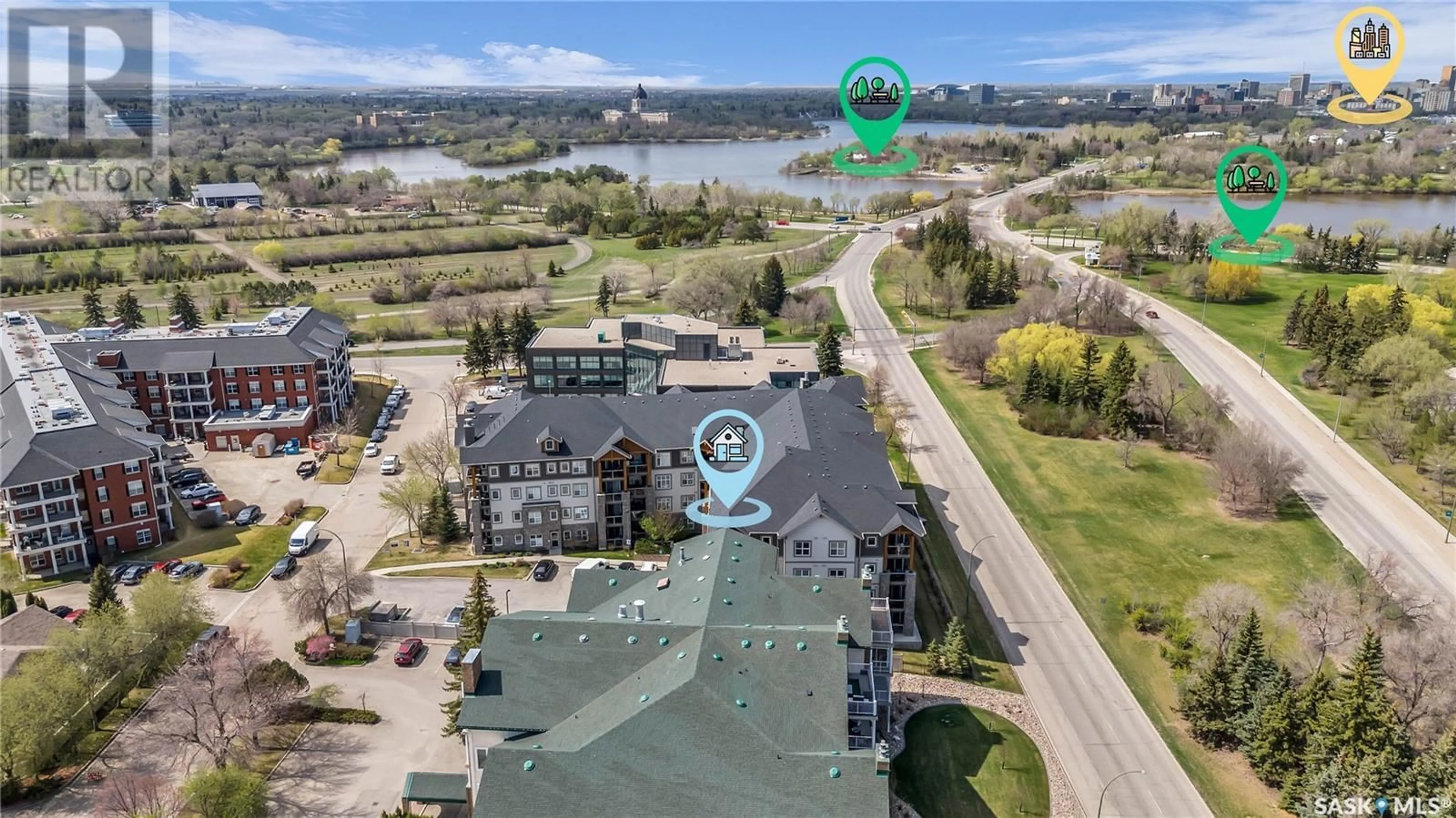 A pic from outside/outdoor area/front of a property/back of a property/a pic from drone, water/lake/river/ocean view for 1220 - 416 BLACKFOOT DRIVE, Regina Saskatchewan S4S6T2