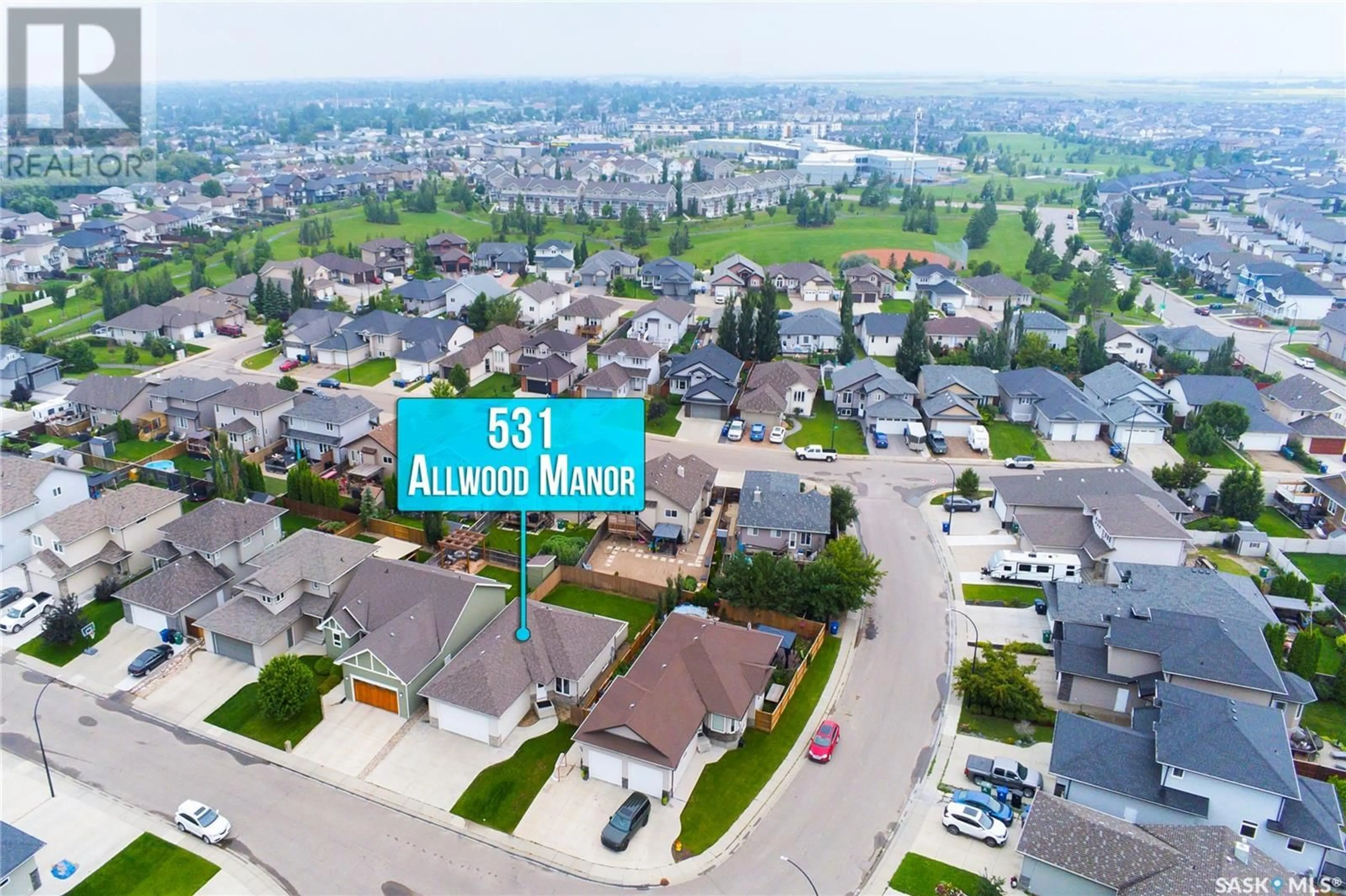 A pic from outside/outdoor area/front of a property/back of a property/a pic from drone, street for 531 ALLWOOD MANOR, Saskatoon Saskatchewan S7R0A5