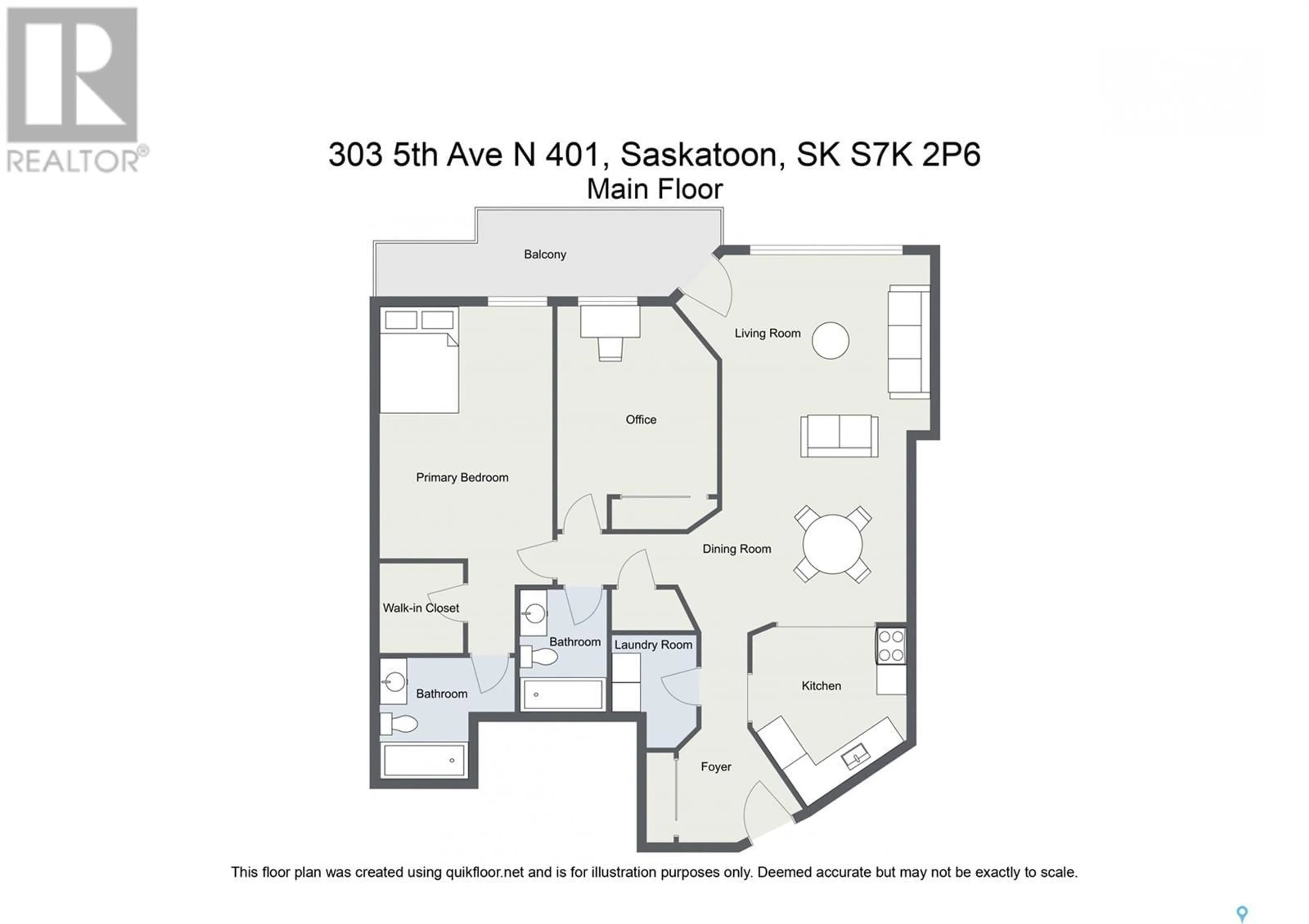 Floor plan for 303 - 401 5TH AVENUE N, Saskatoon Saskatchewan S7K2P6