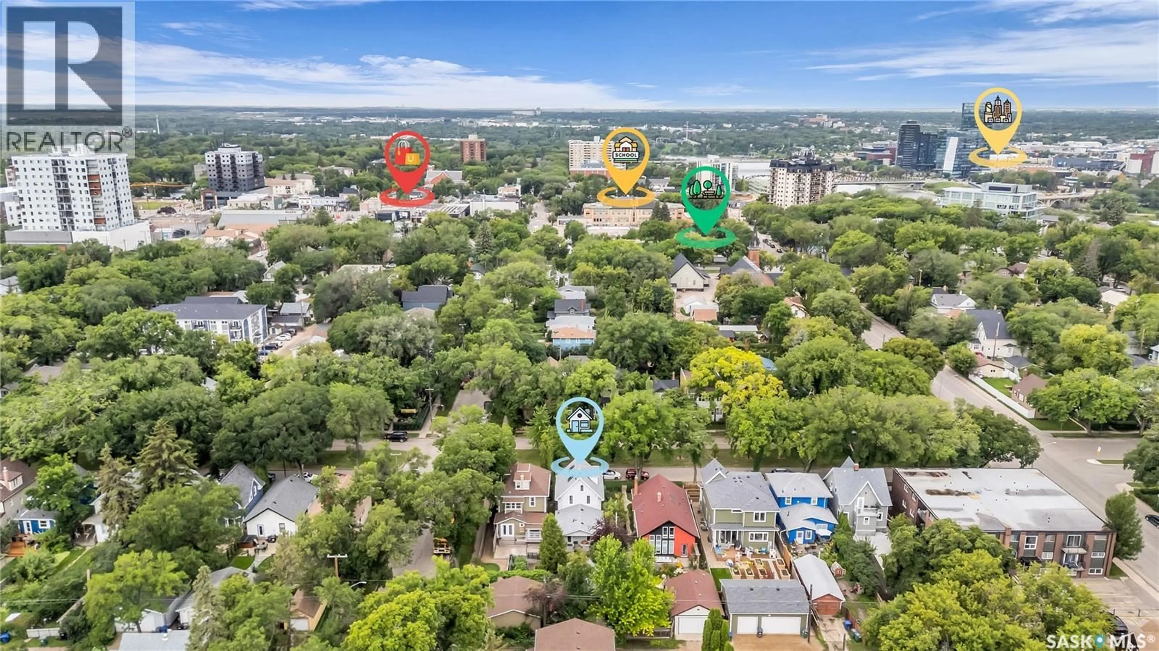 A pic from outside/outdoor area/front of a property/back of a property/a pic from drone, city buildings view from balcony for 617 LANSDOWNE AVENUE, Saskatoon Saskatchewan S7N1E2