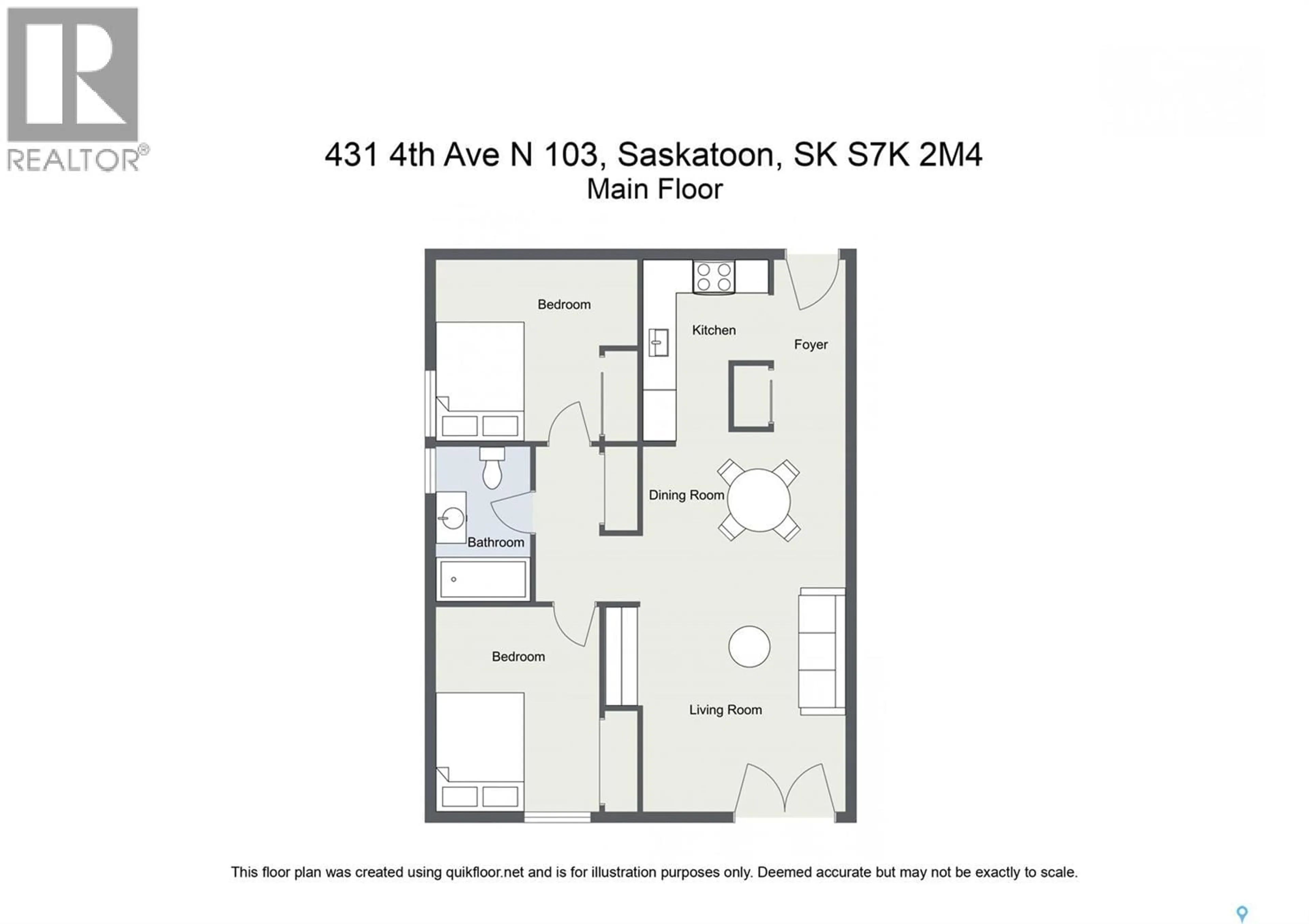 Floor plan for 103 - 431 4TH AVENUE, Saskatoon Saskatchewan S7K2M4