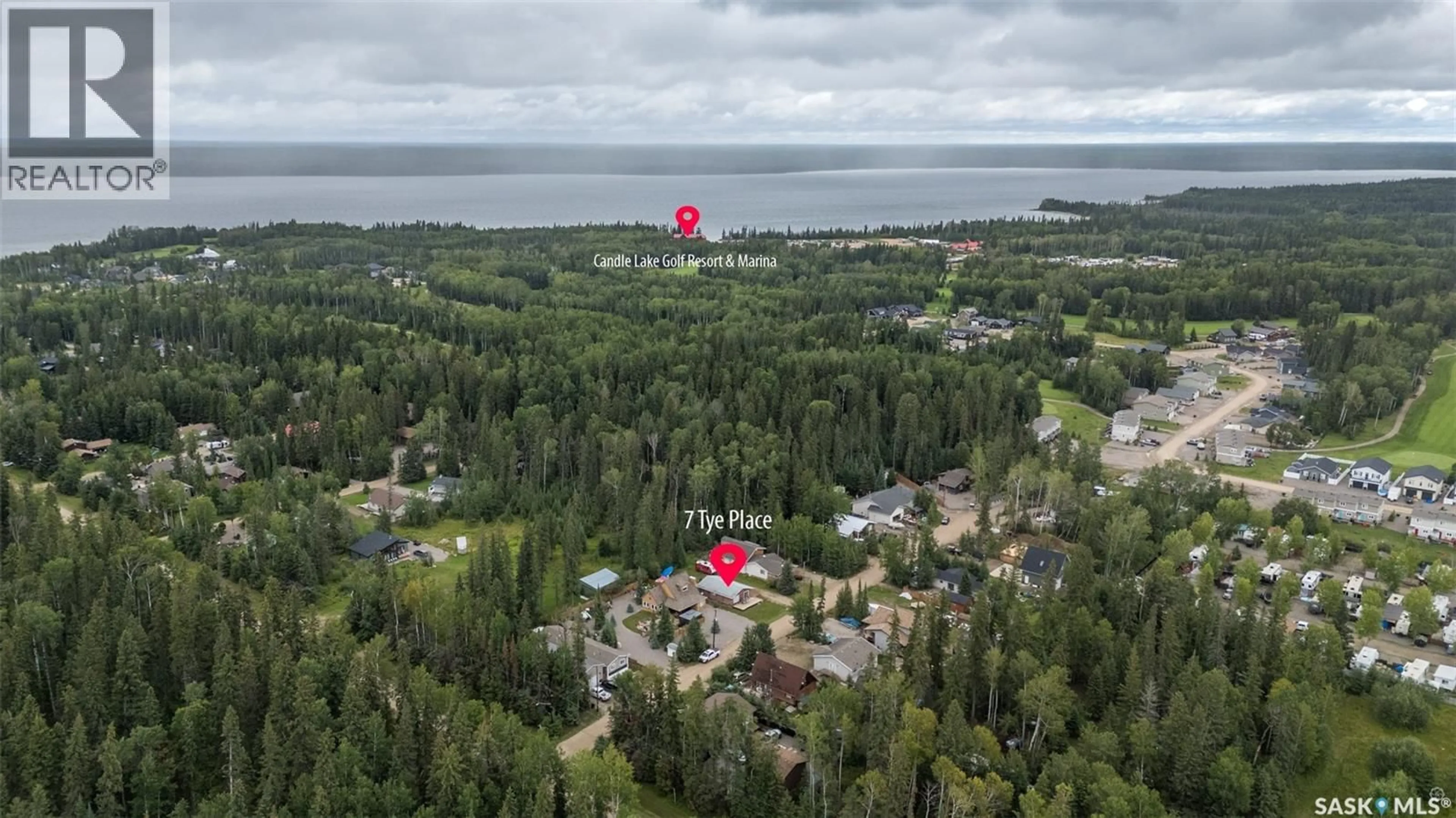 A pic from outside/outdoor area/front of a property/back of a property/a pic from drone, water/lake/river/ocean view for 7 TYE PLACE, Candle Lake Saskatchewan S0J3E0