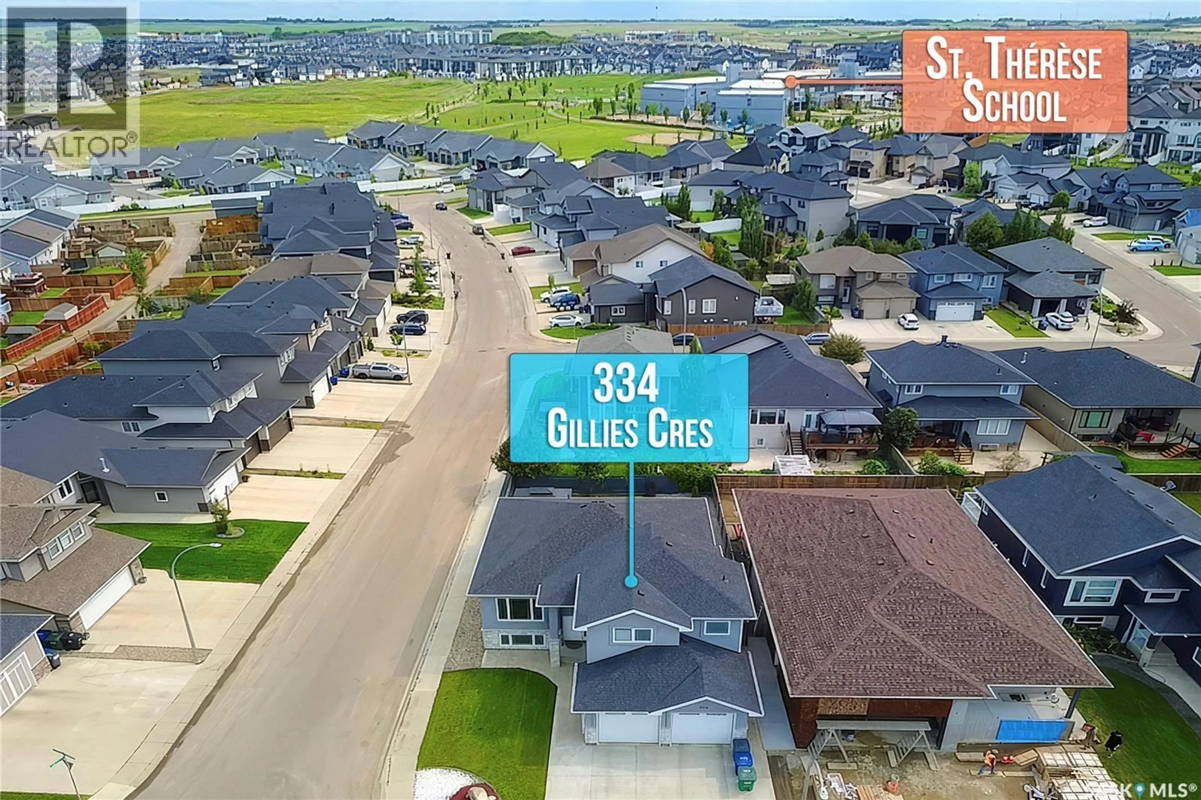 A pic from outside/outdoor area/front of a property/back of a property/a pic from drone, street for 334 GILLIES CRESCENT, Saskatoon Saskatchewan S7V0J9