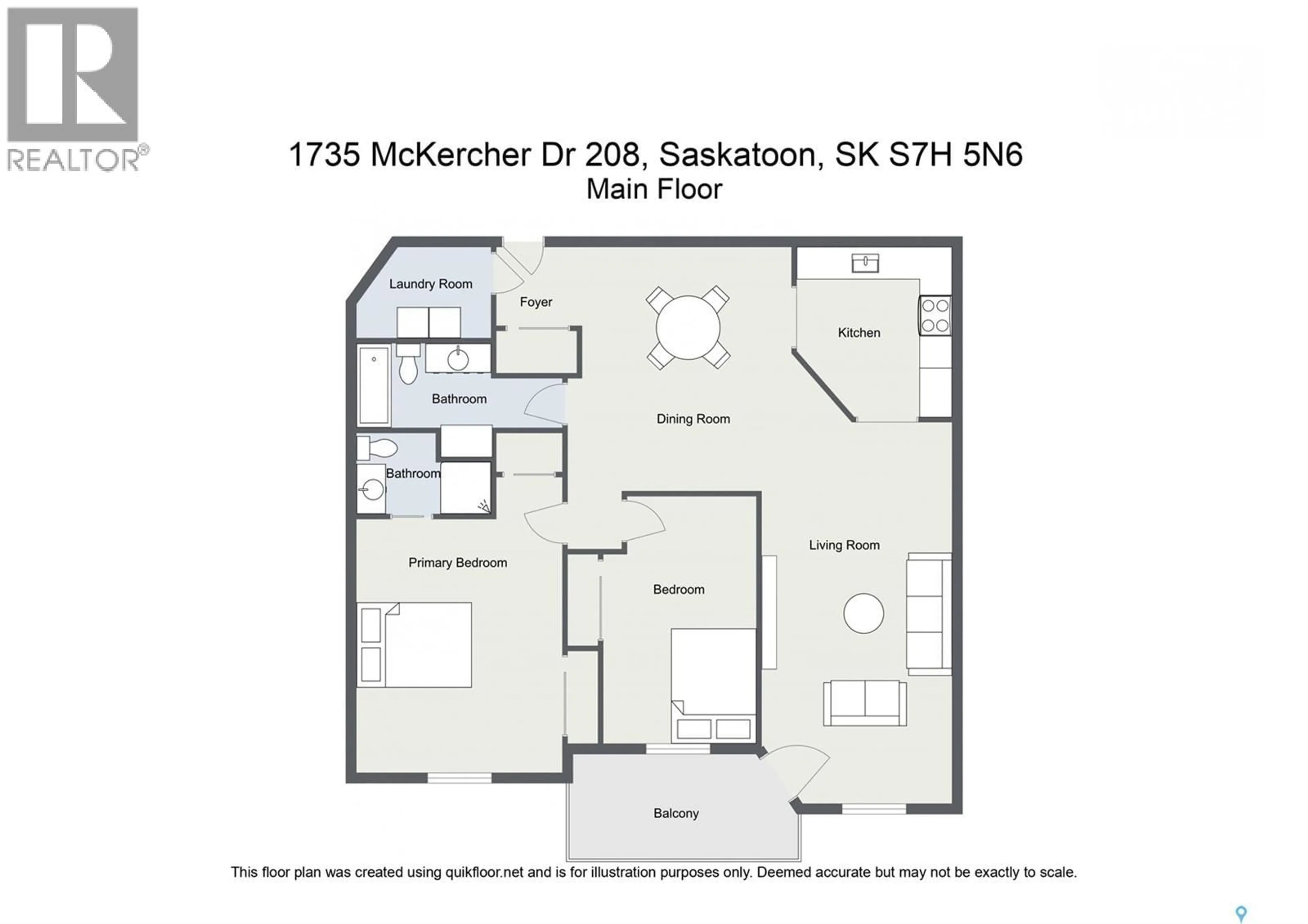 Floor plan for 208 - 1735 MCKERCHER DRIVE, Saskatoon Saskatchewan S7H5N6