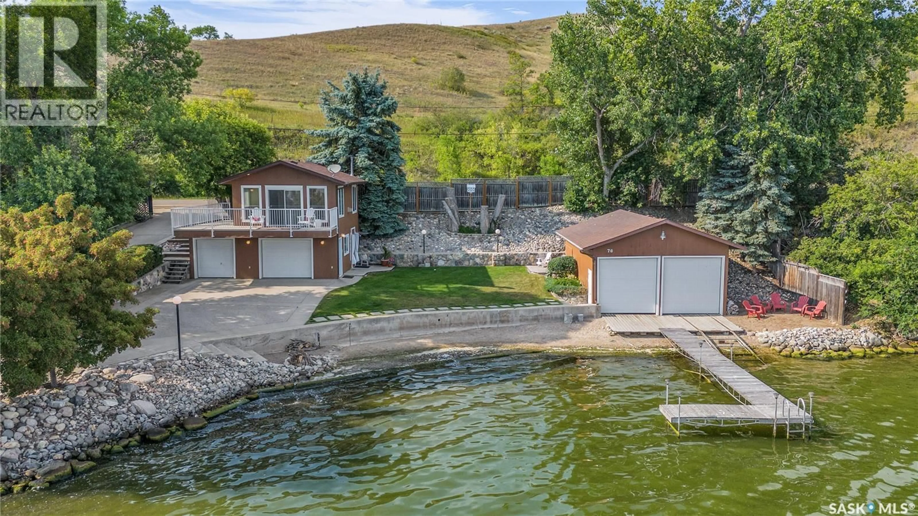 A pic from outside/outdoor area/front of a property/back of a property/a pic from drone, water/lake/river/ocean view for 76 PASQUA LAKE ROAD, North Qu'Appelle Rm No. 187 Saskatchewan S0G1S0