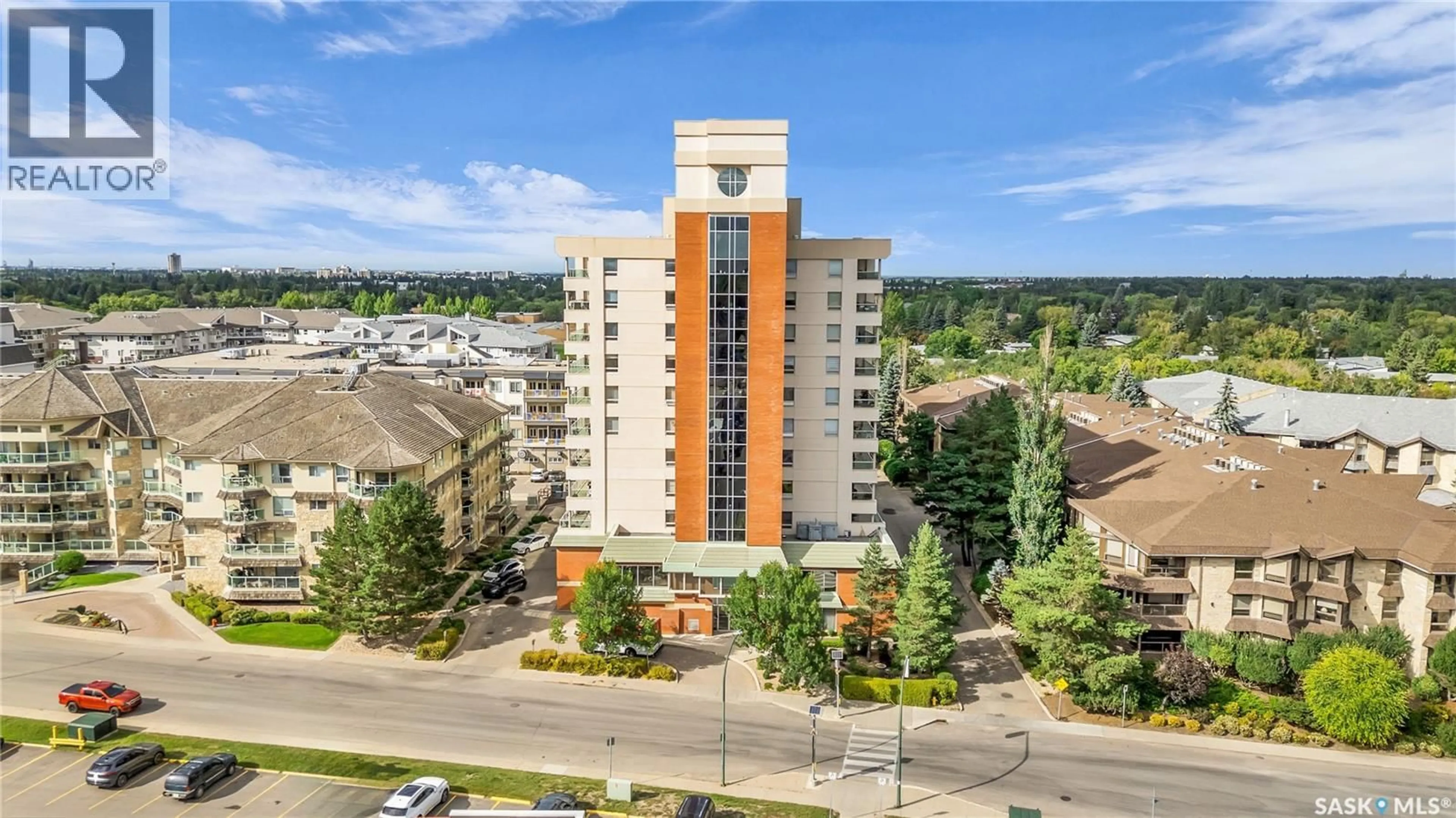 A pic from outside/outdoor area/front of a property/back of a property/a pic from drone, building for 506 - 2221 ADELAIDE STREET, Saskatoon Saskatchewan S7J5L9